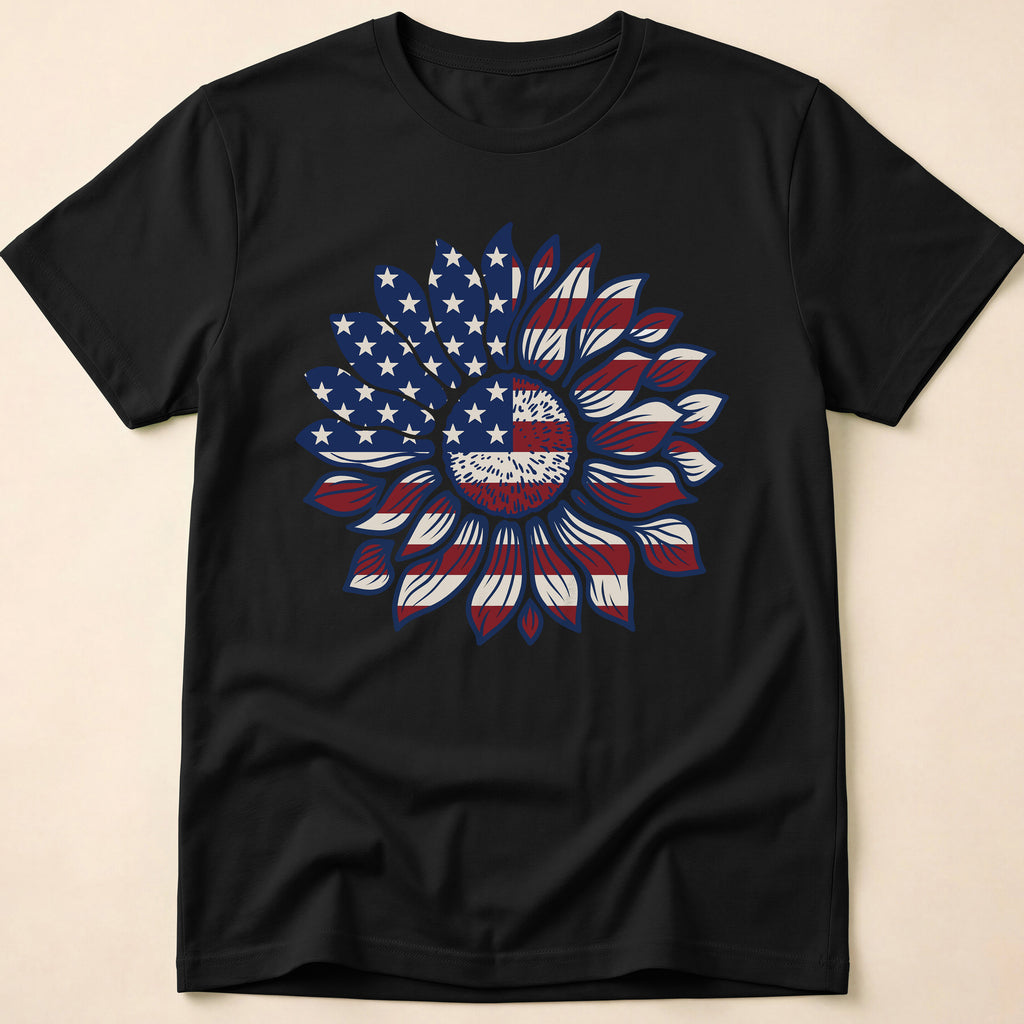 American Flag Sunflower Floral T-Shirt