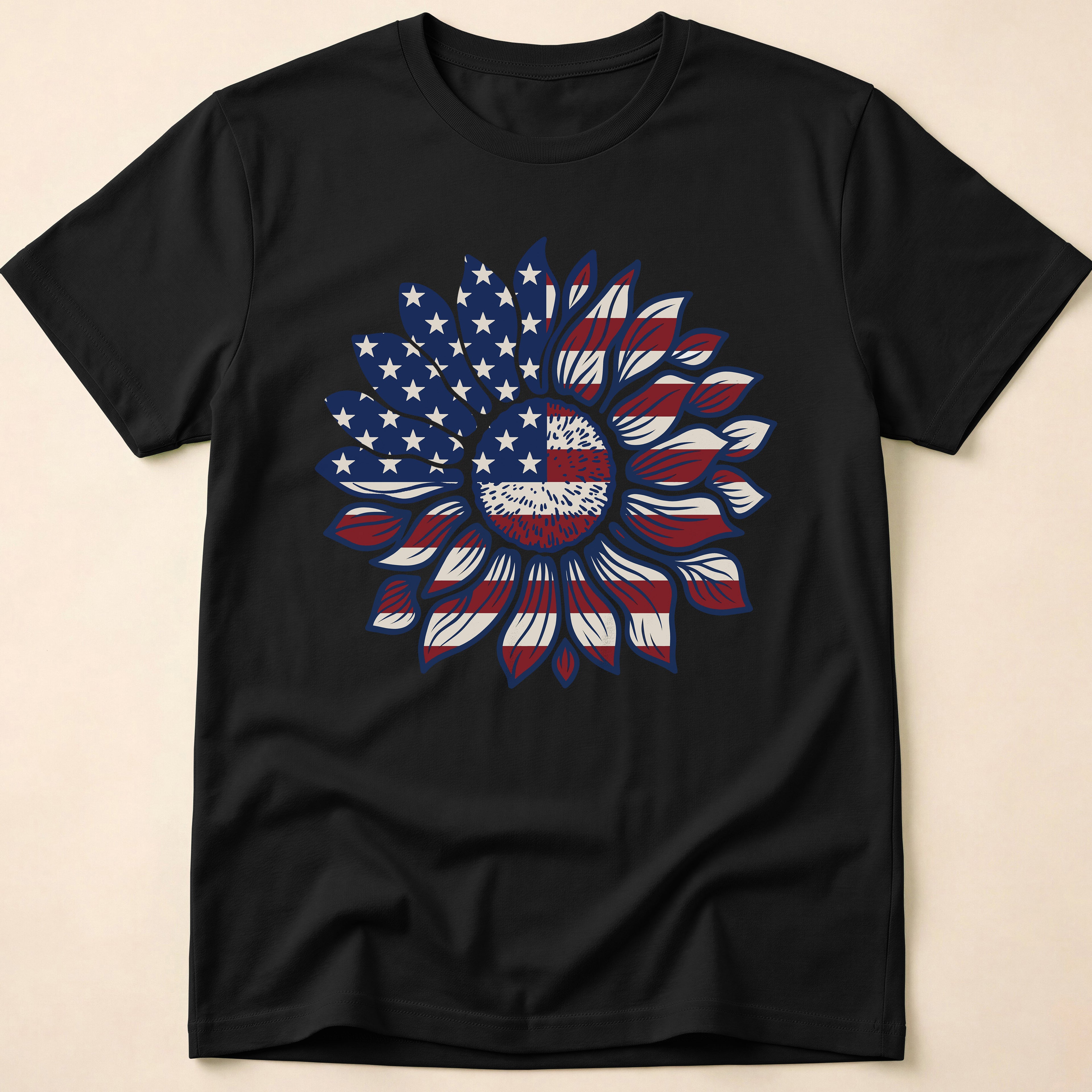 American Flag Sunflower Floral T-Shirt