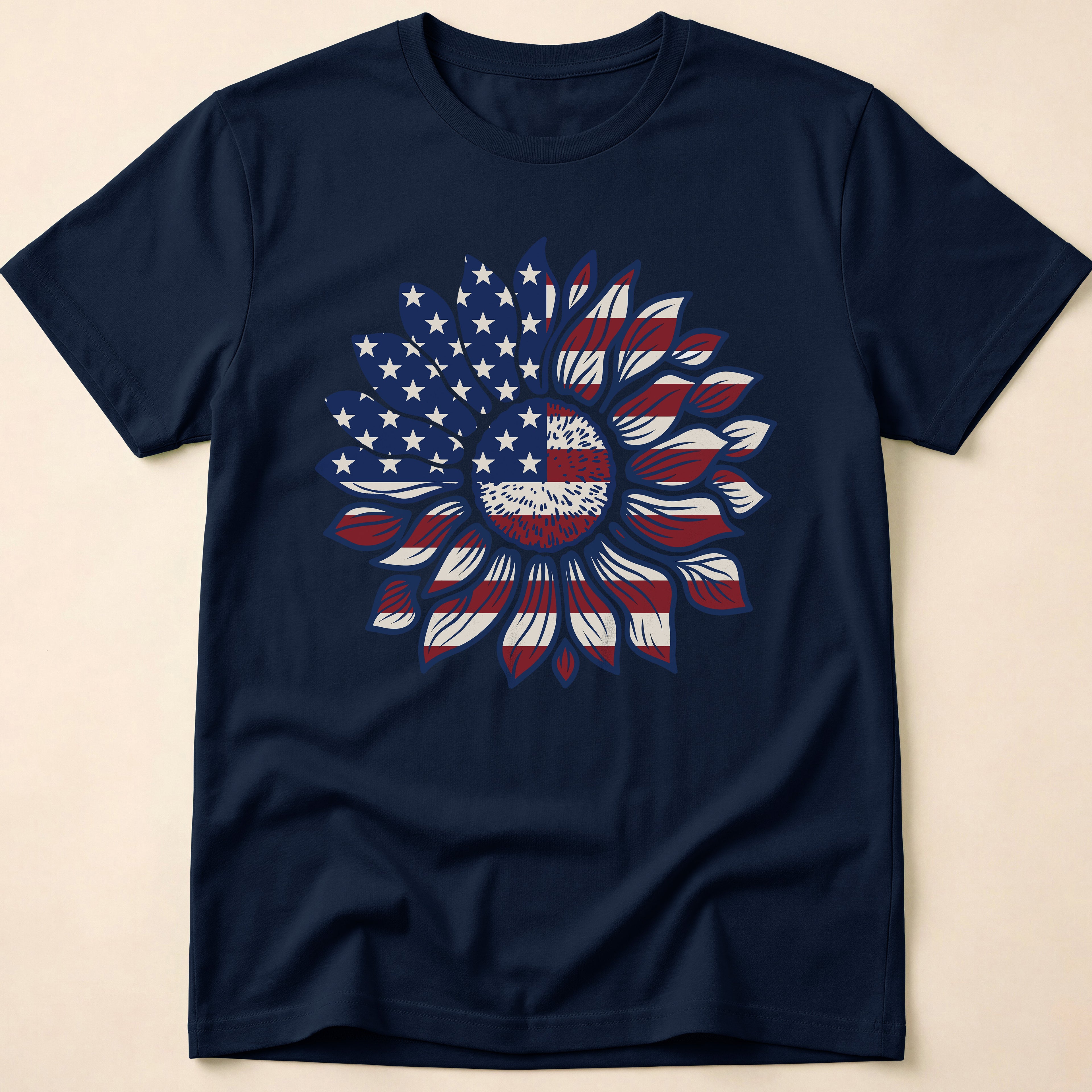 American Flag Sunflower Floral T-Shirt