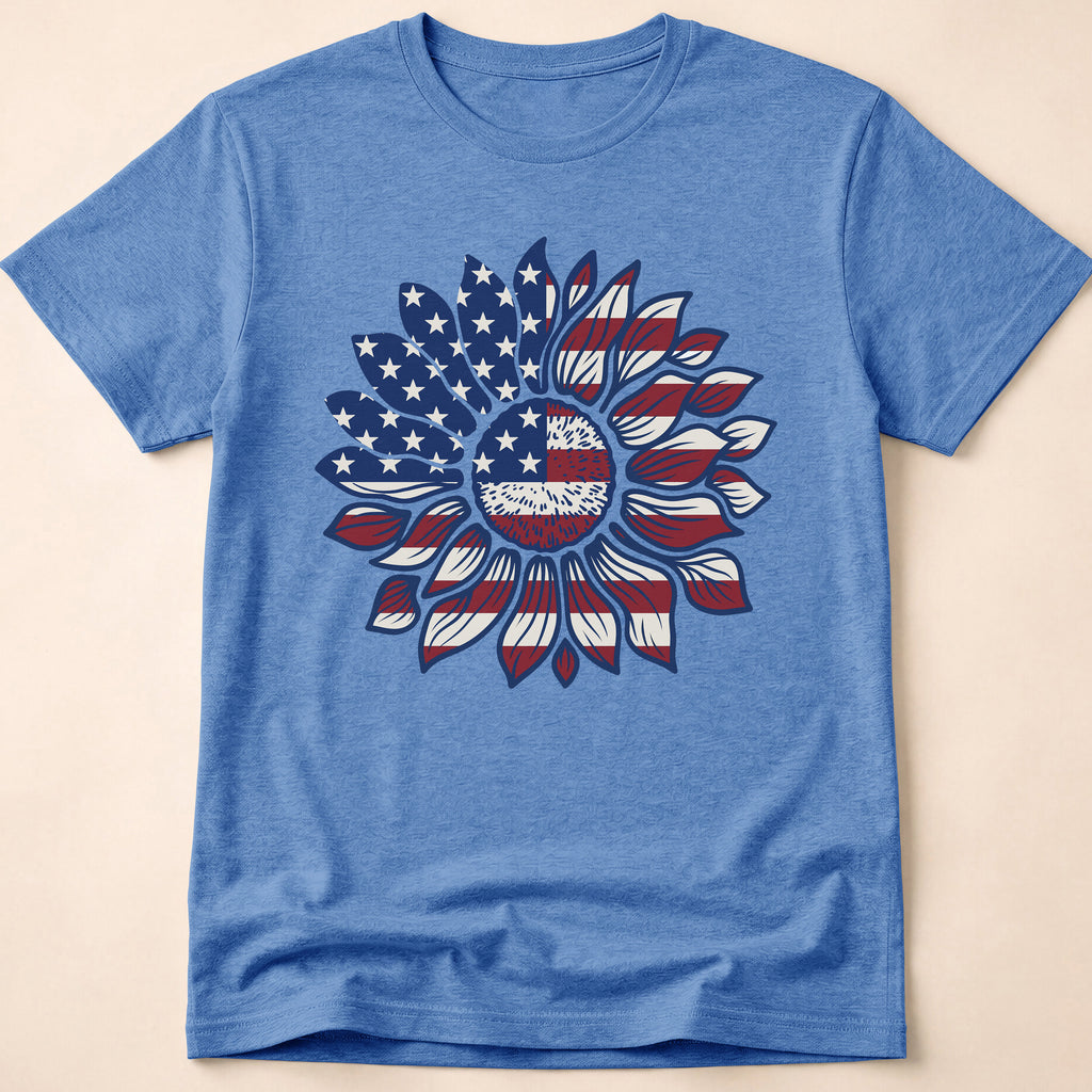 American Flag Sunflower Floral T-Shirt