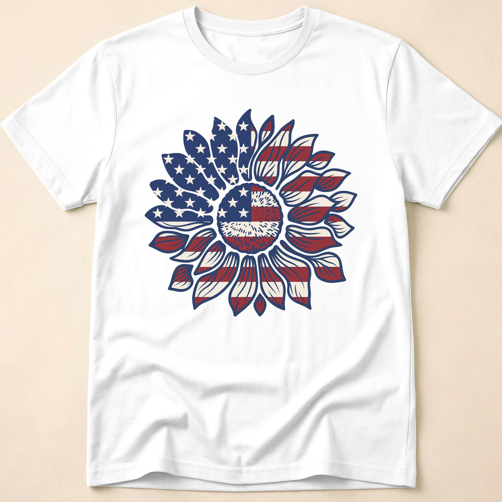 American Flag Sunflower Floral T-Shirt