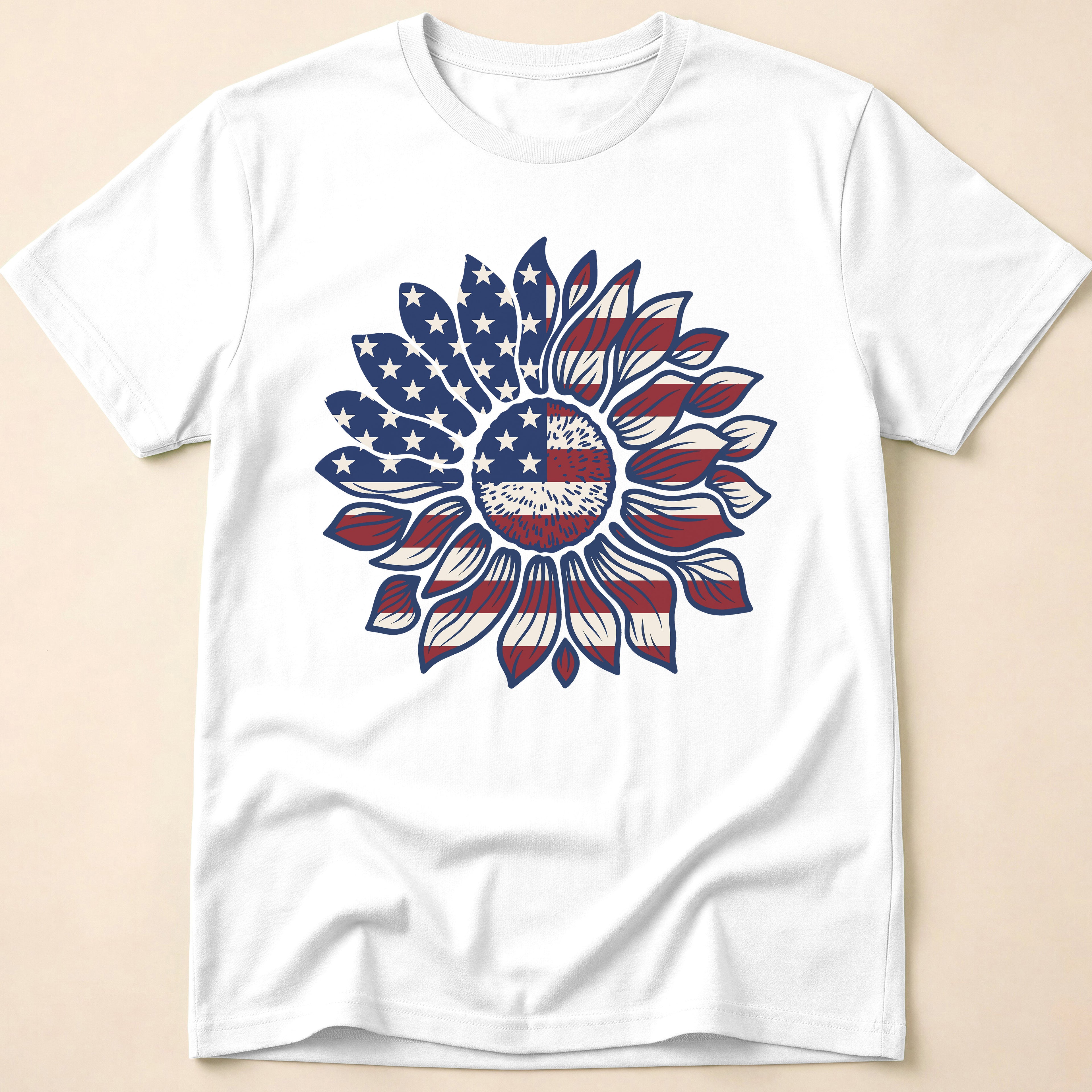 American Flag Sunflower Floral T-Shirt
