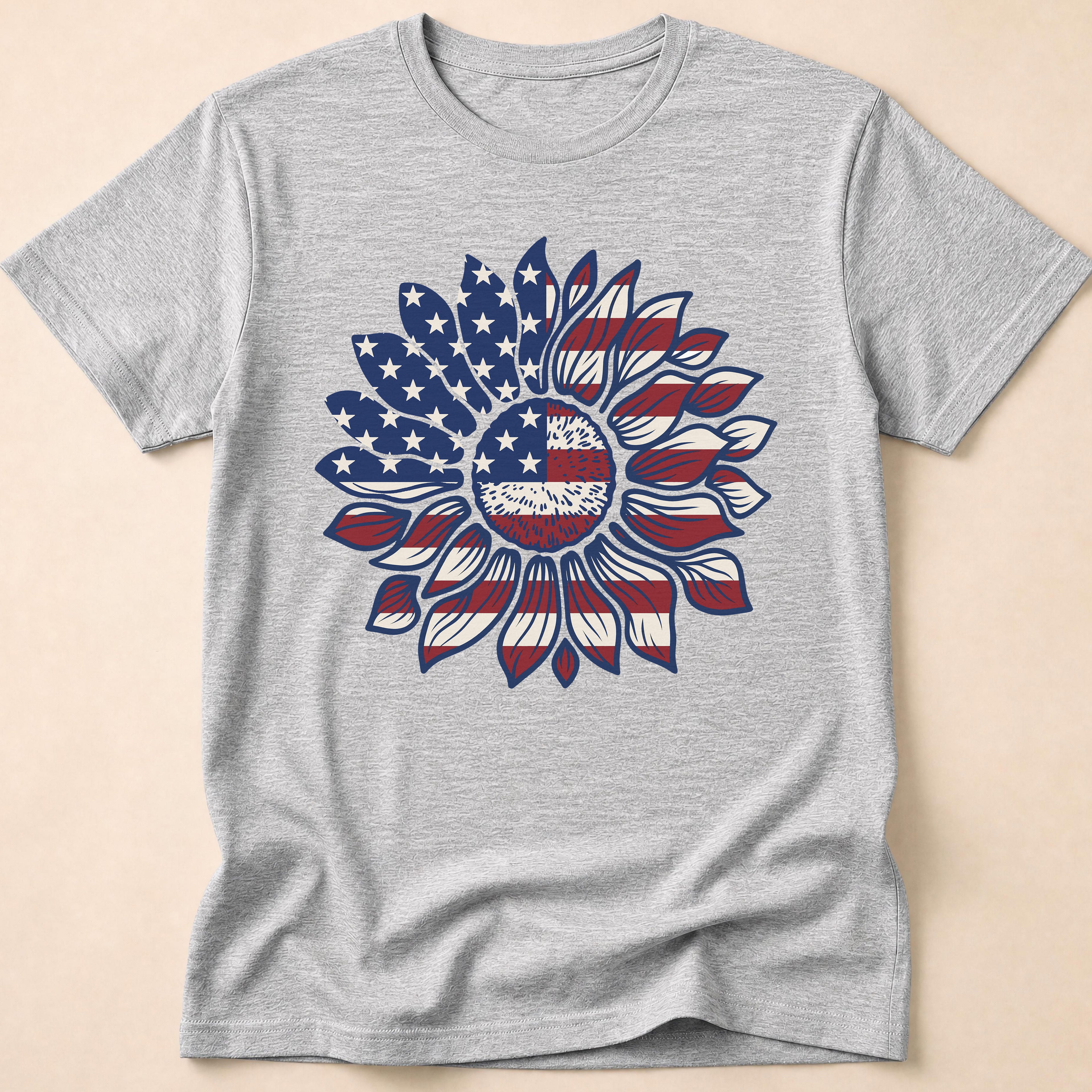 American Flag Sunflower Floral T-Shirt