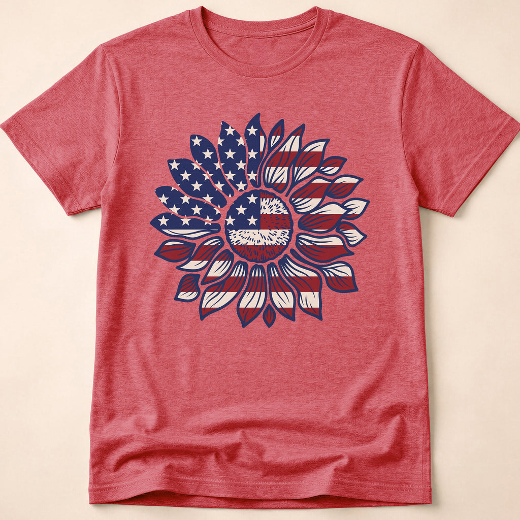 American Flag Sunflower Floral T-Shirt