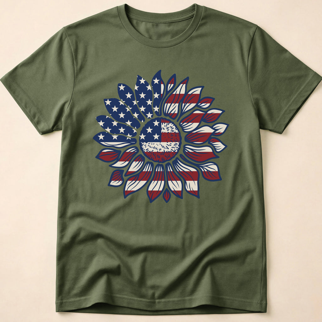American Flag Sunflower Floral T-Shirt