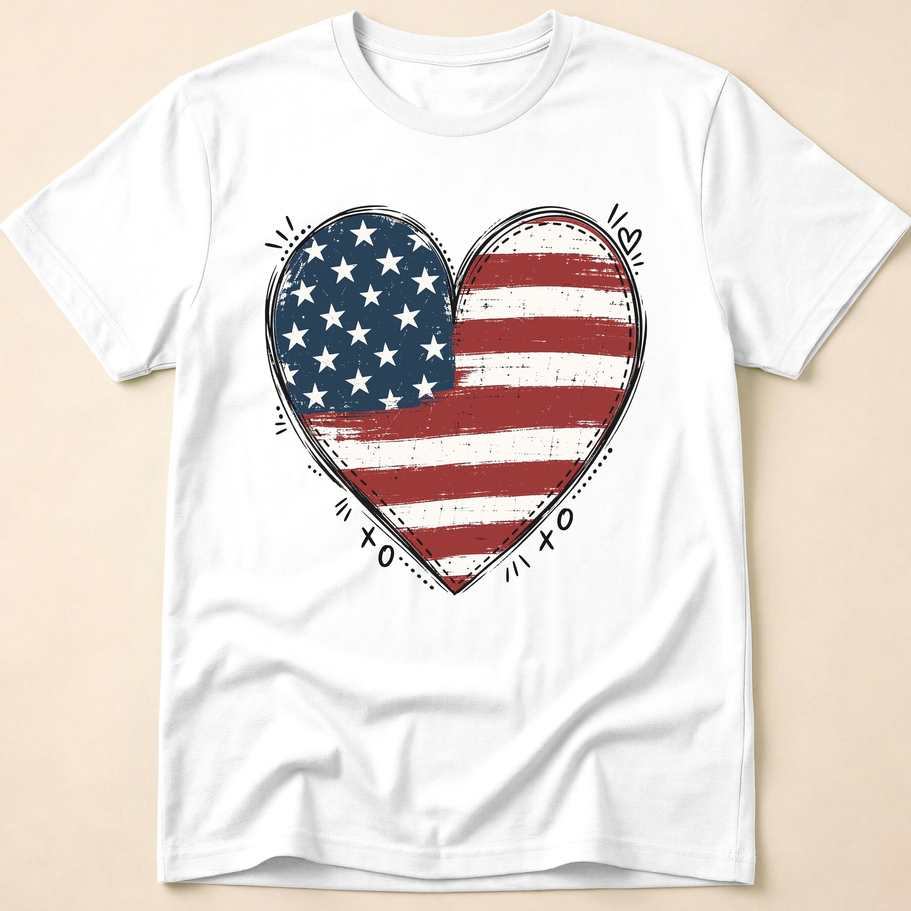Vintage Distressed American Flag Heart T-Shirt
