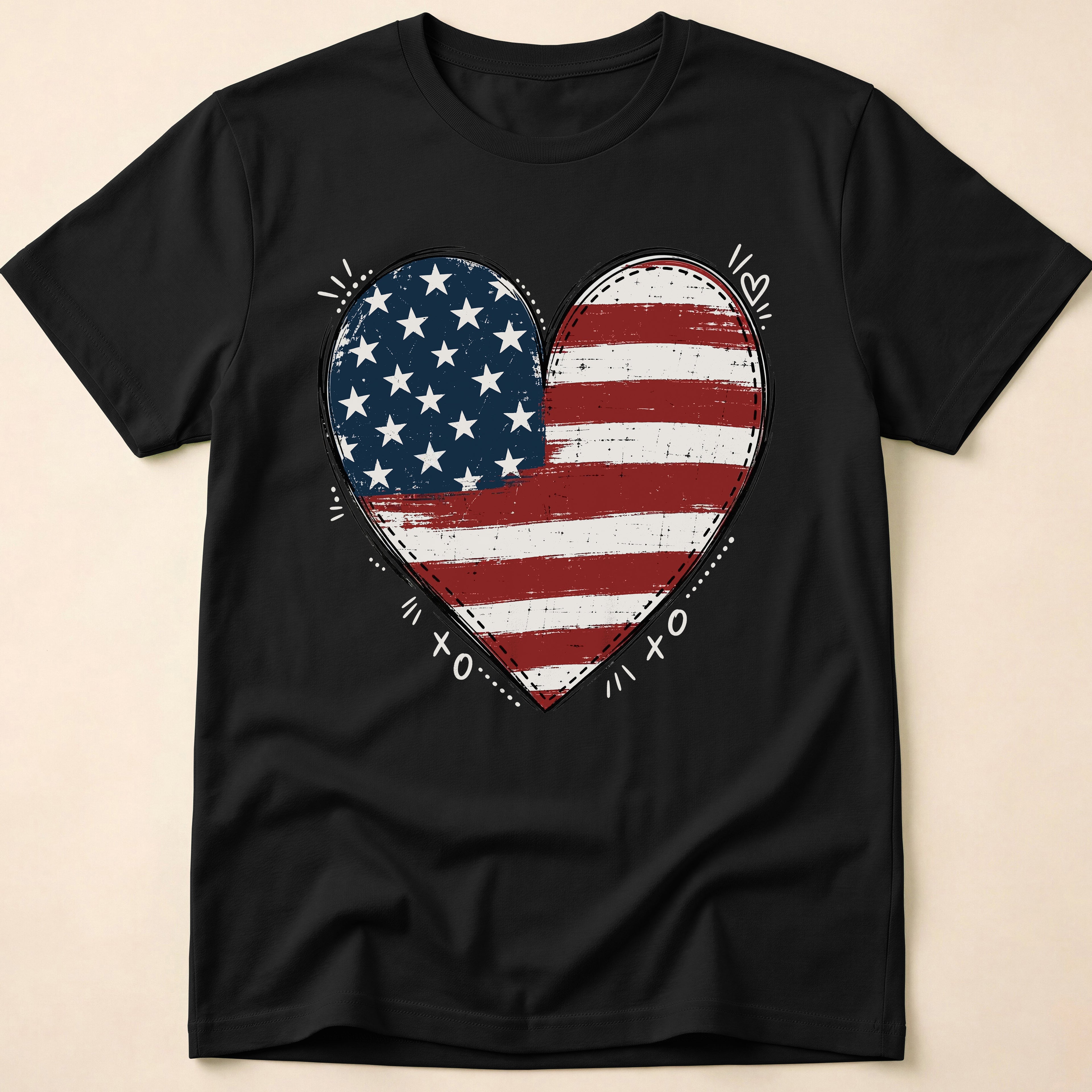 Vintage Distressed American Flag Heart T-Shirt