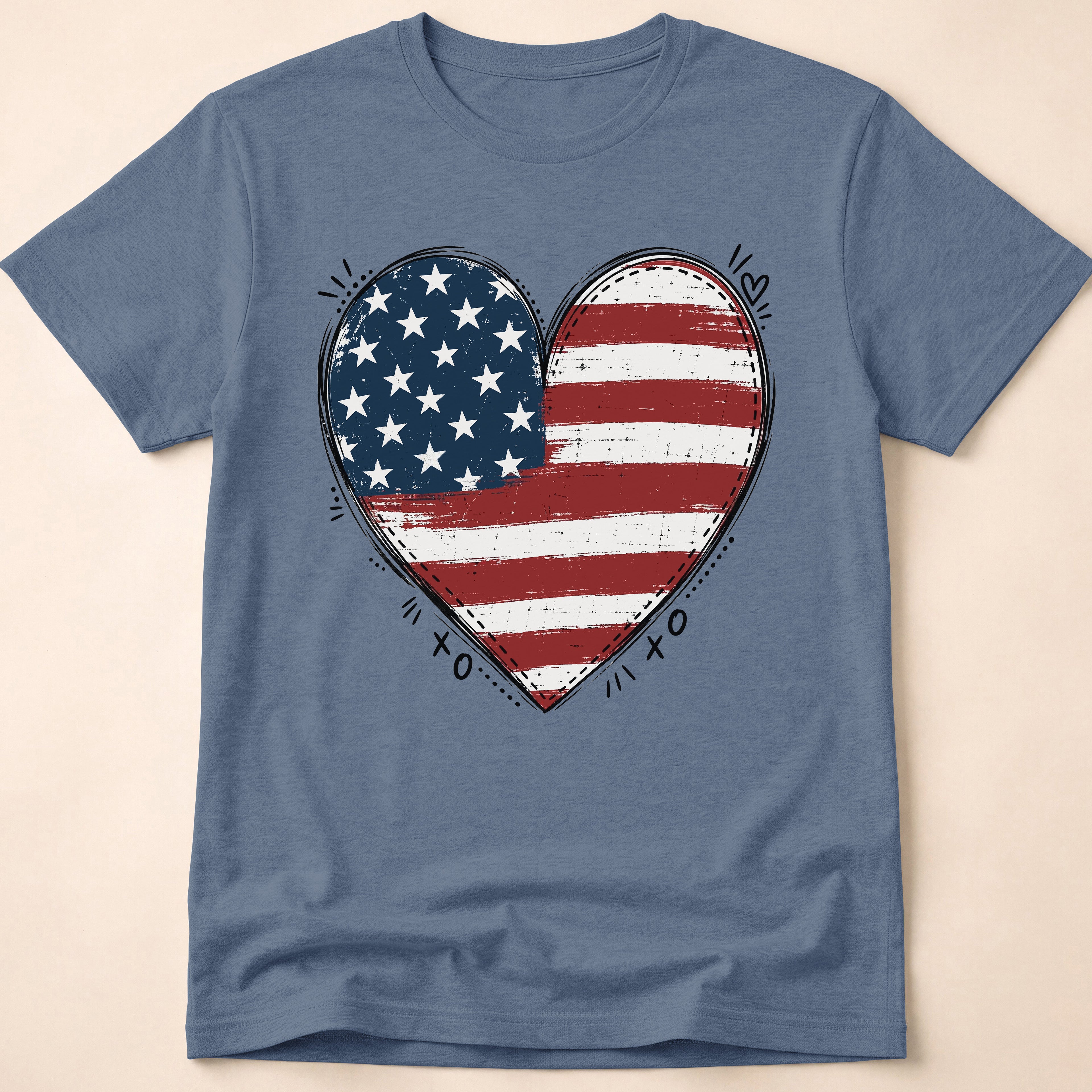 Vintage Distressed American Flag Heart T-Shirt