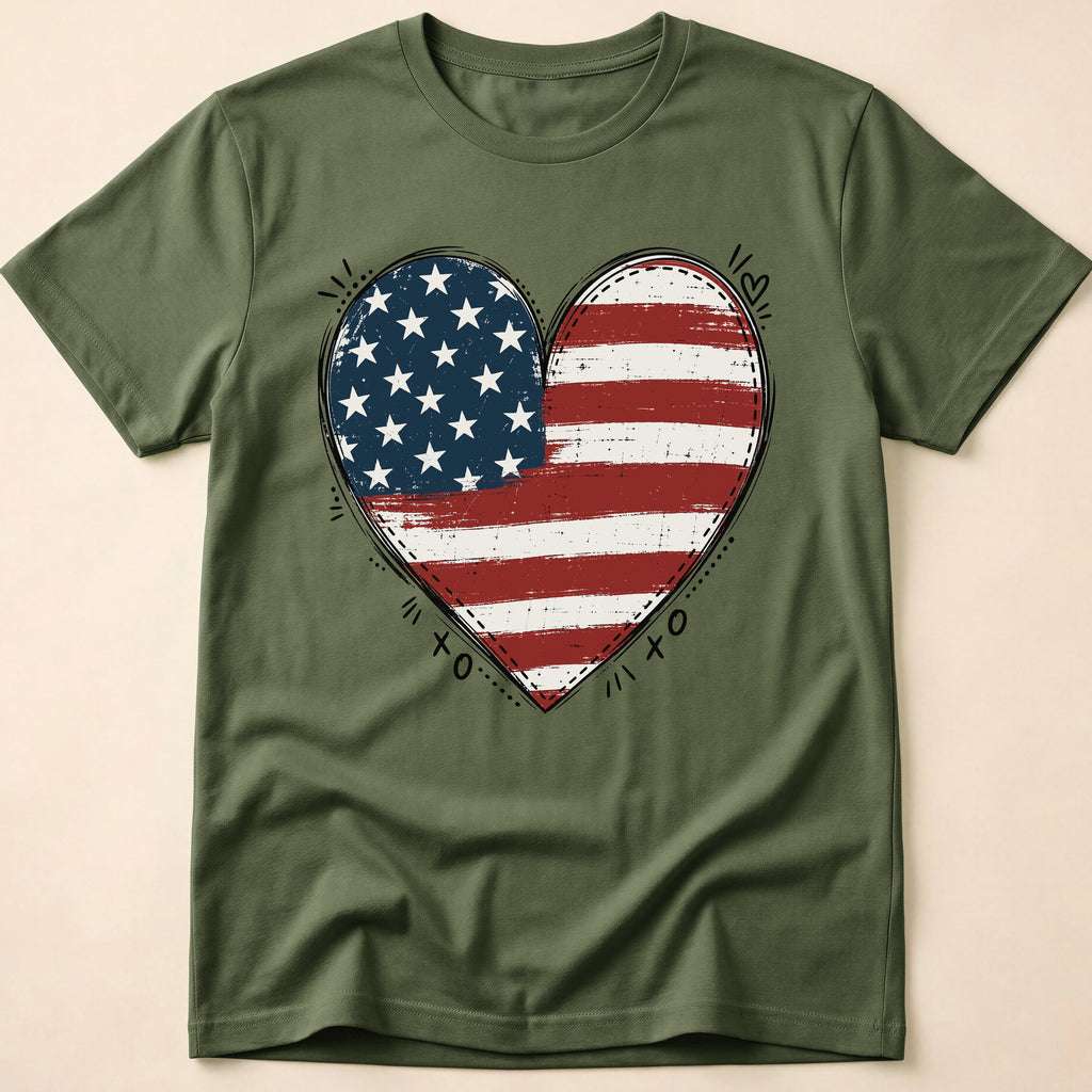 Vintage Distressed American Flag Heart T-Shirt