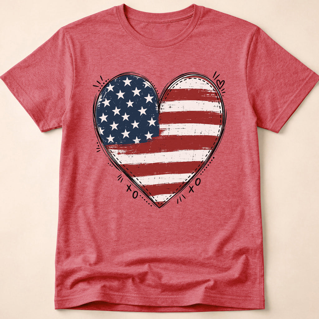 Vintage Distressed American Flag Heart T-Shirt