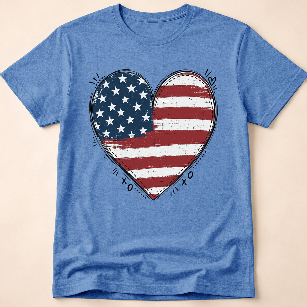 Vintage Distressed American Flag Heart T-Shirt