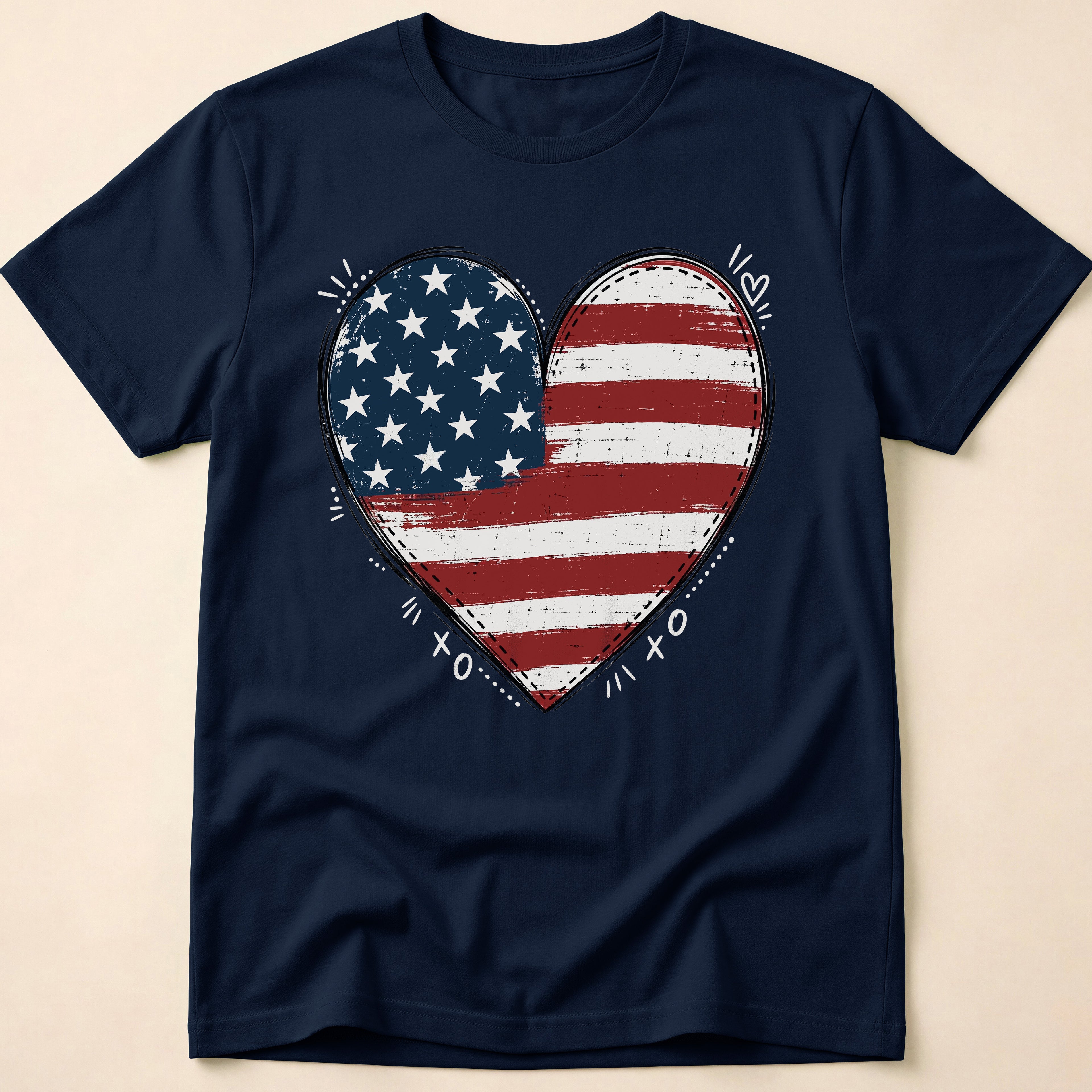 Vintage Distressed American Flag Heart T-Shirt