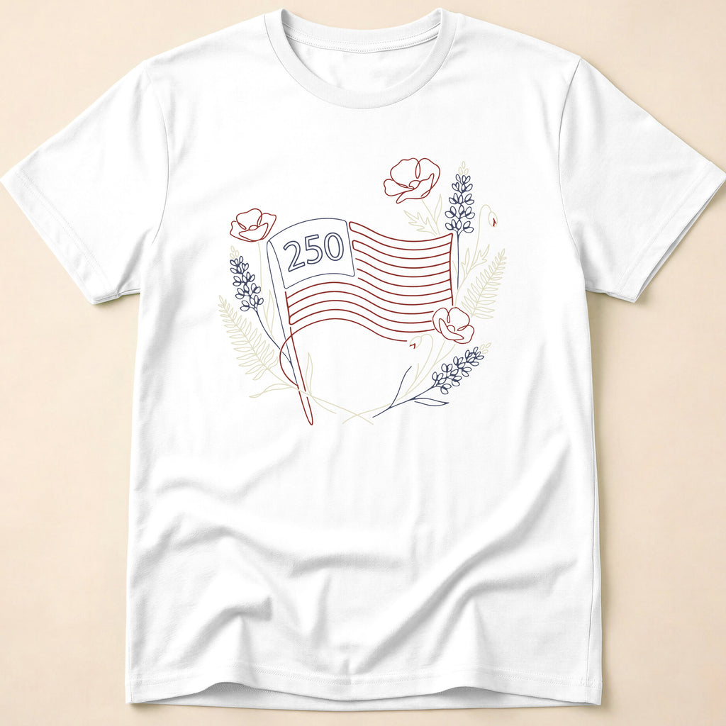 America 250 Floral Line Art Flag T-Shirt
