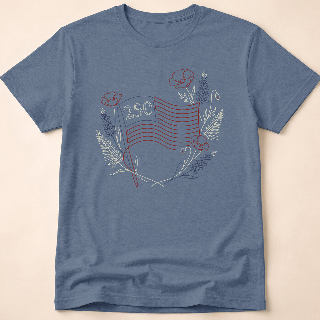 America 250 Floral Line Art Flag T-Shirt