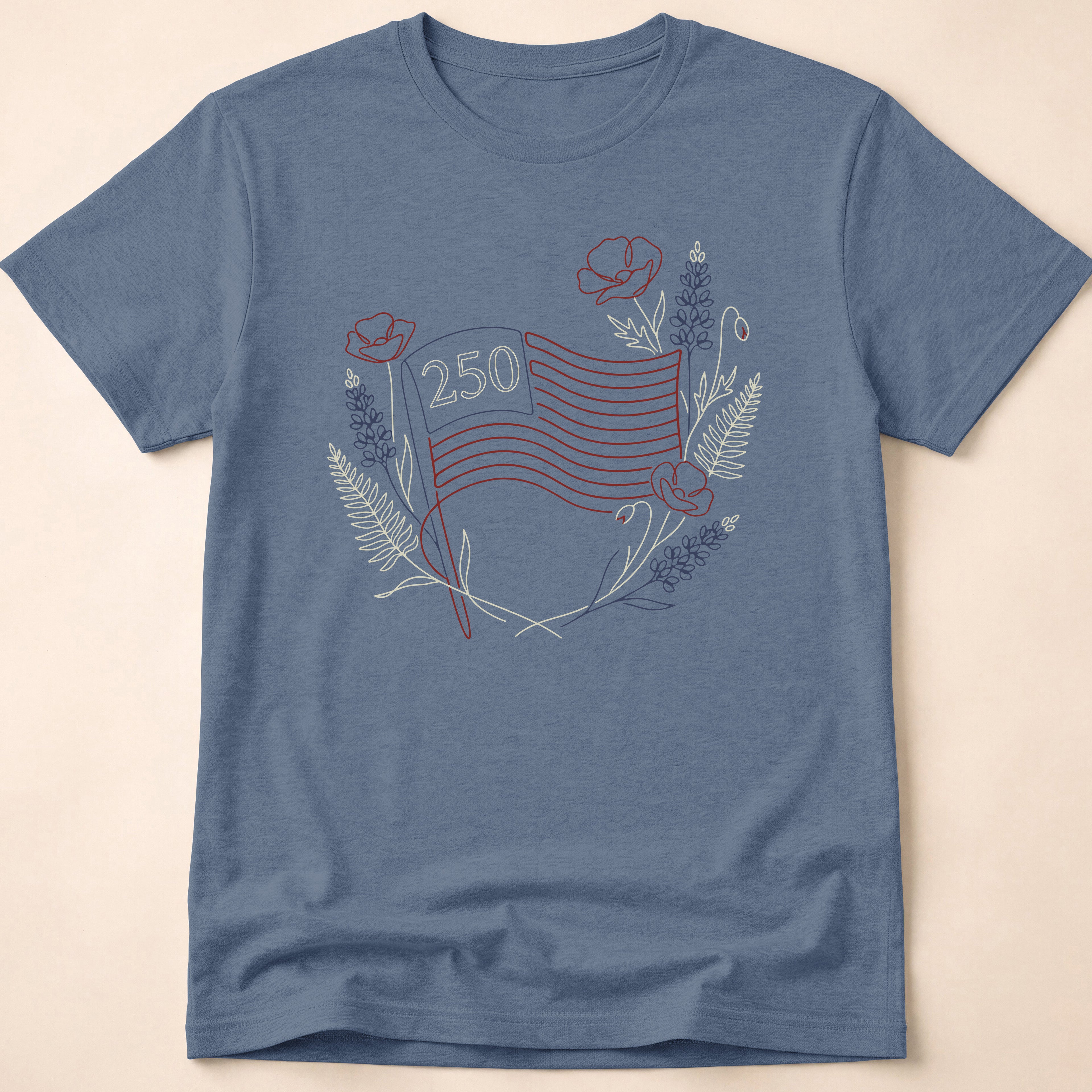 America 250 Floral Line Art Flag T-Shirt