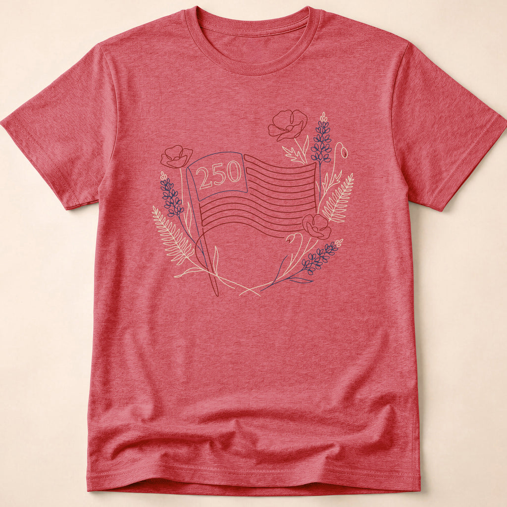 America 250 Floral Line Art Flag T-Shirt