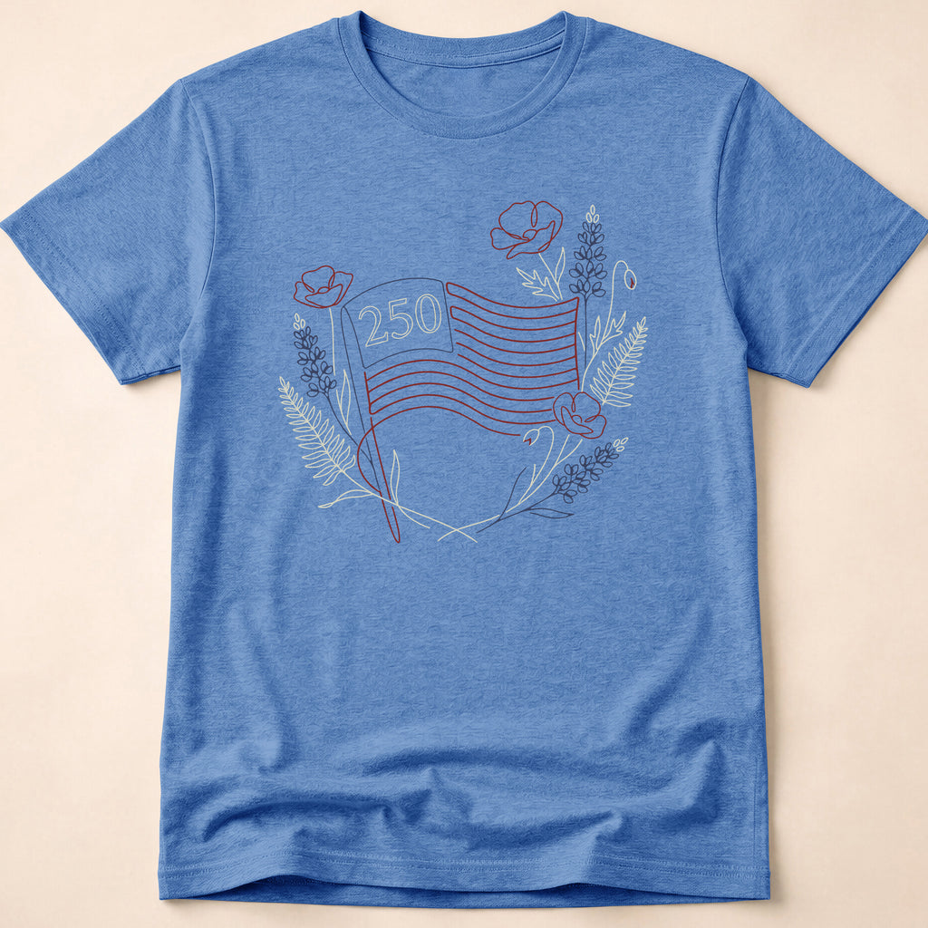 America 250 Floral Line Art Flag T-Shirt