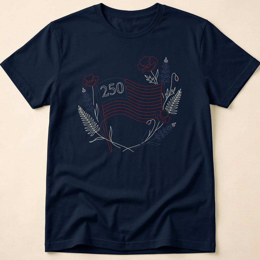 America 250 Floral Line Art Flag T-Shirt