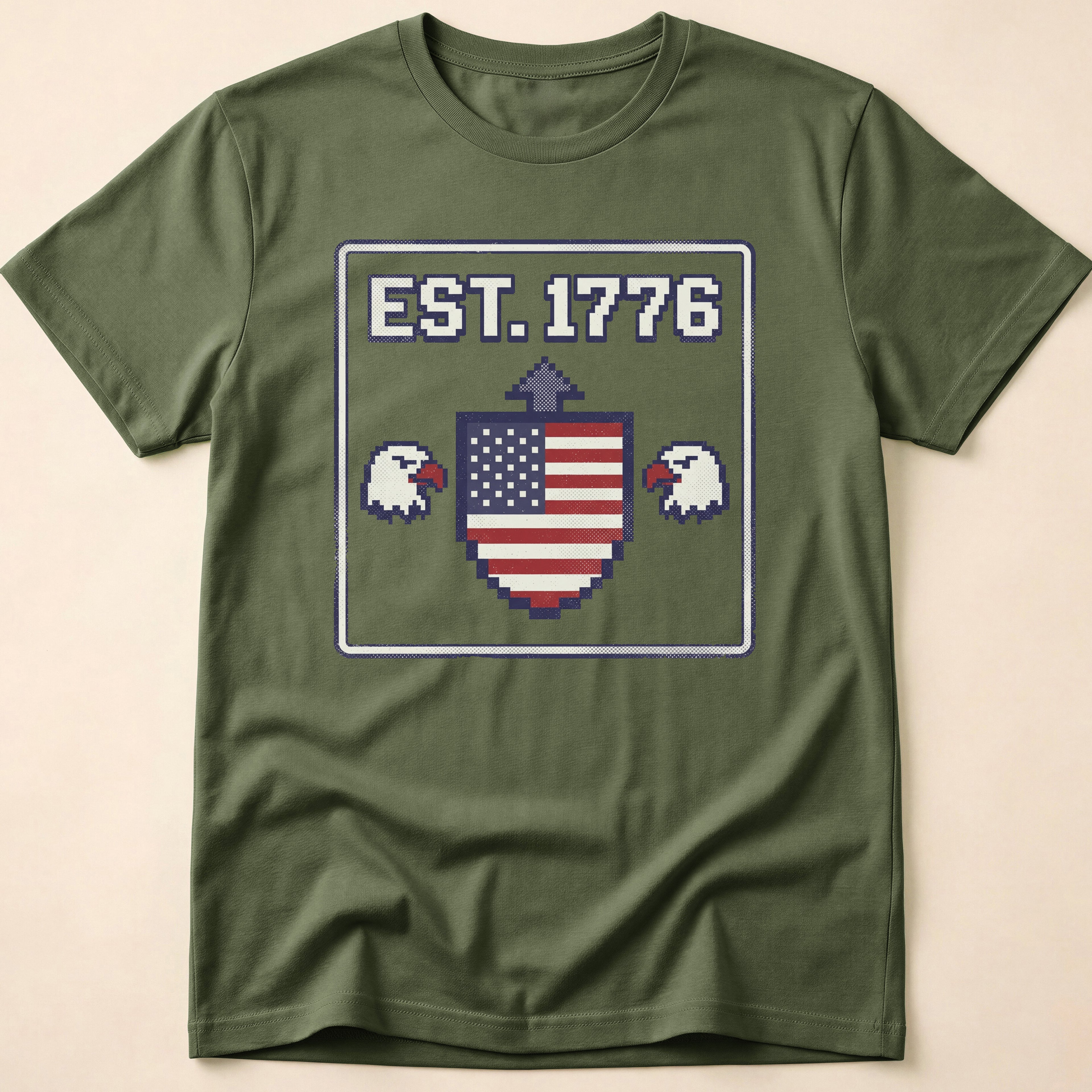 8-Bit Retro Eagle Shield 1776 T-Shirt