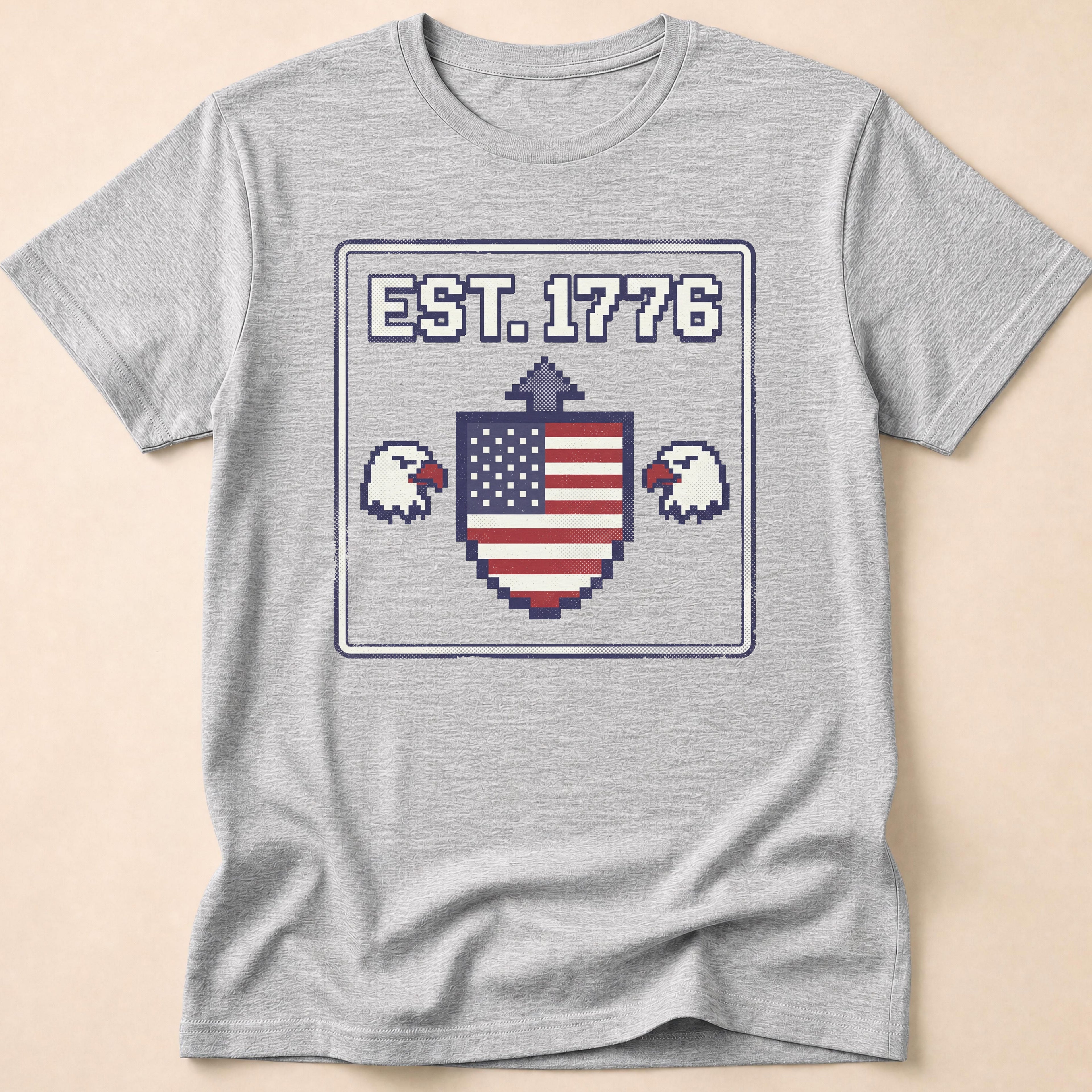 8-Bit Retro Eagle Shield 1776 T-Shirt