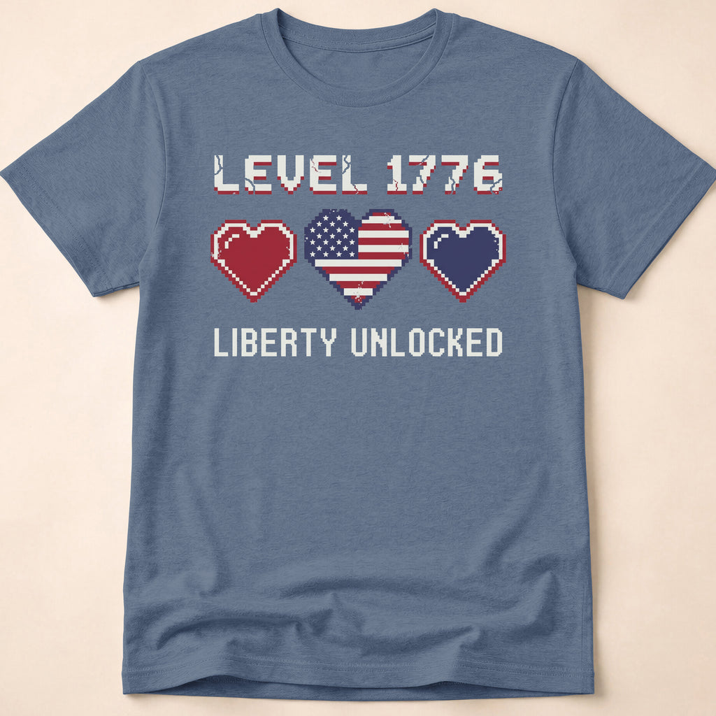 8-Bit Gamer Level 1776 Liberty Unlocked T-Shirt