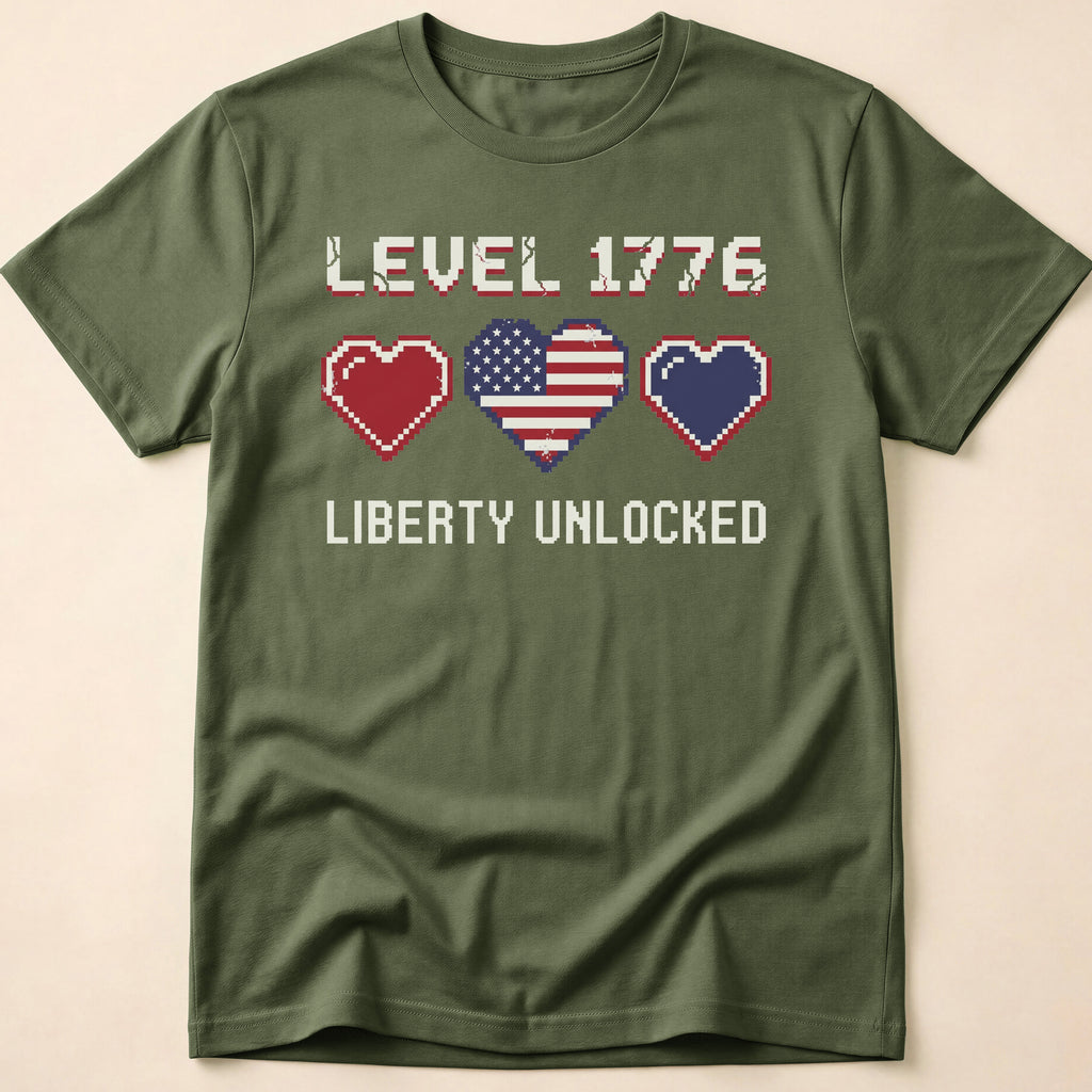 8-Bit Gamer Level 1776 Liberty Unlocked T-Shirt