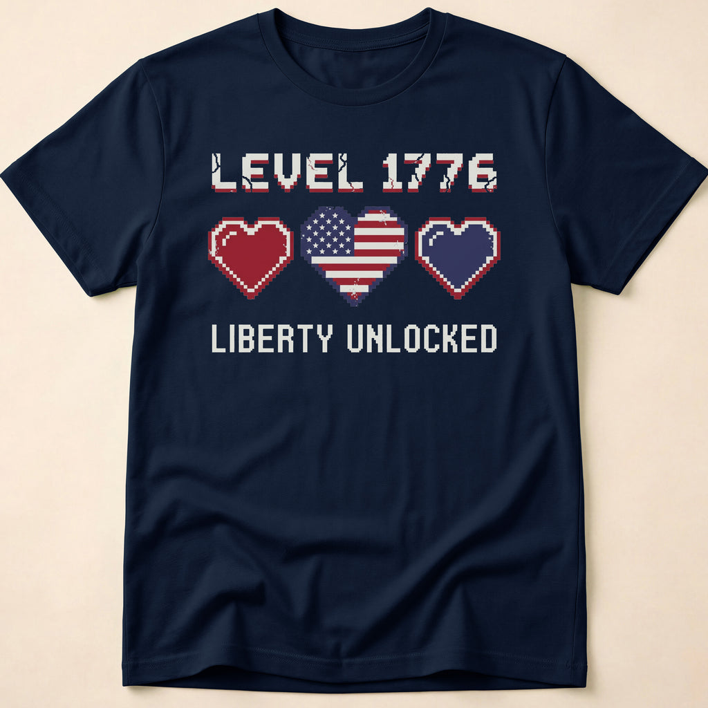 8-Bit Gamer Level 1776 Liberty Unlocked T-Shirt