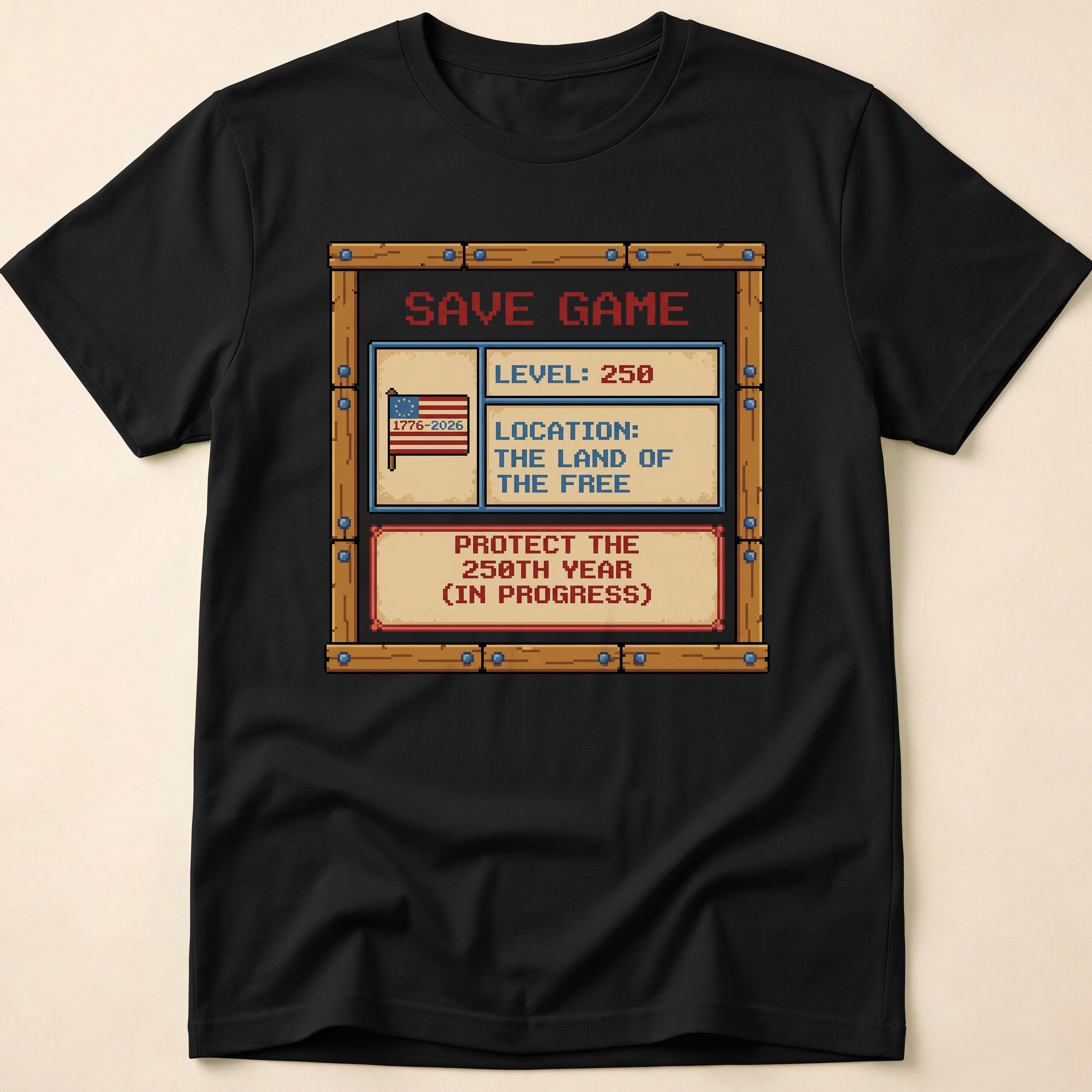 8-Bit Gamer America Level 250 Save Game T-Shirt