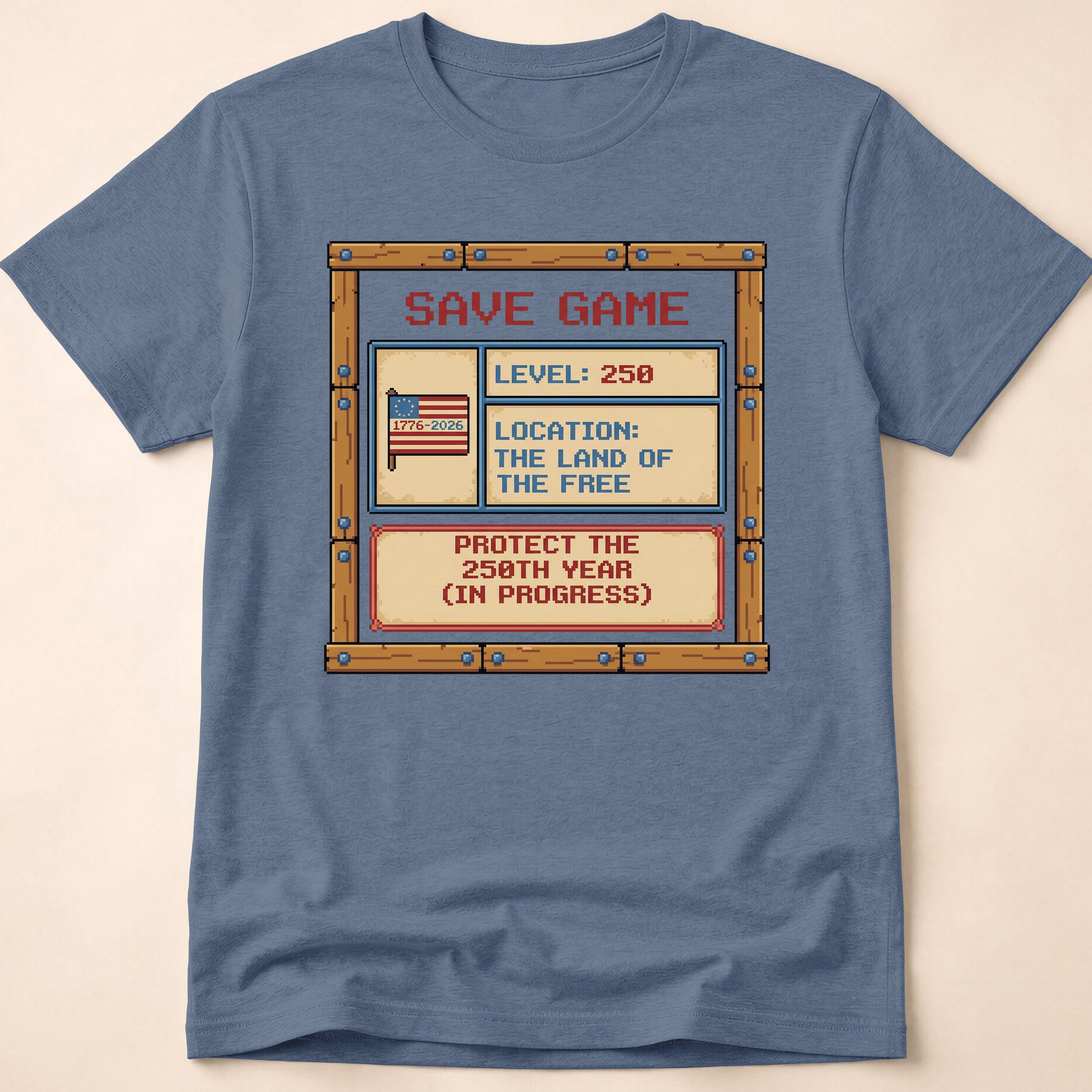 8-Bit Gamer America Level 250 Save Game T-Shirt