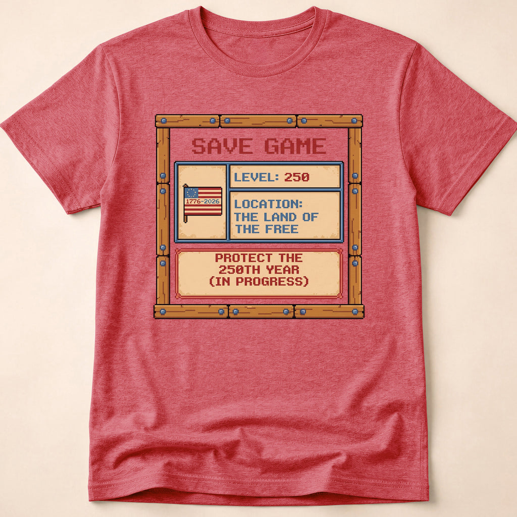 8-Bit Gamer America Level 250 Save Game T-Shirt
