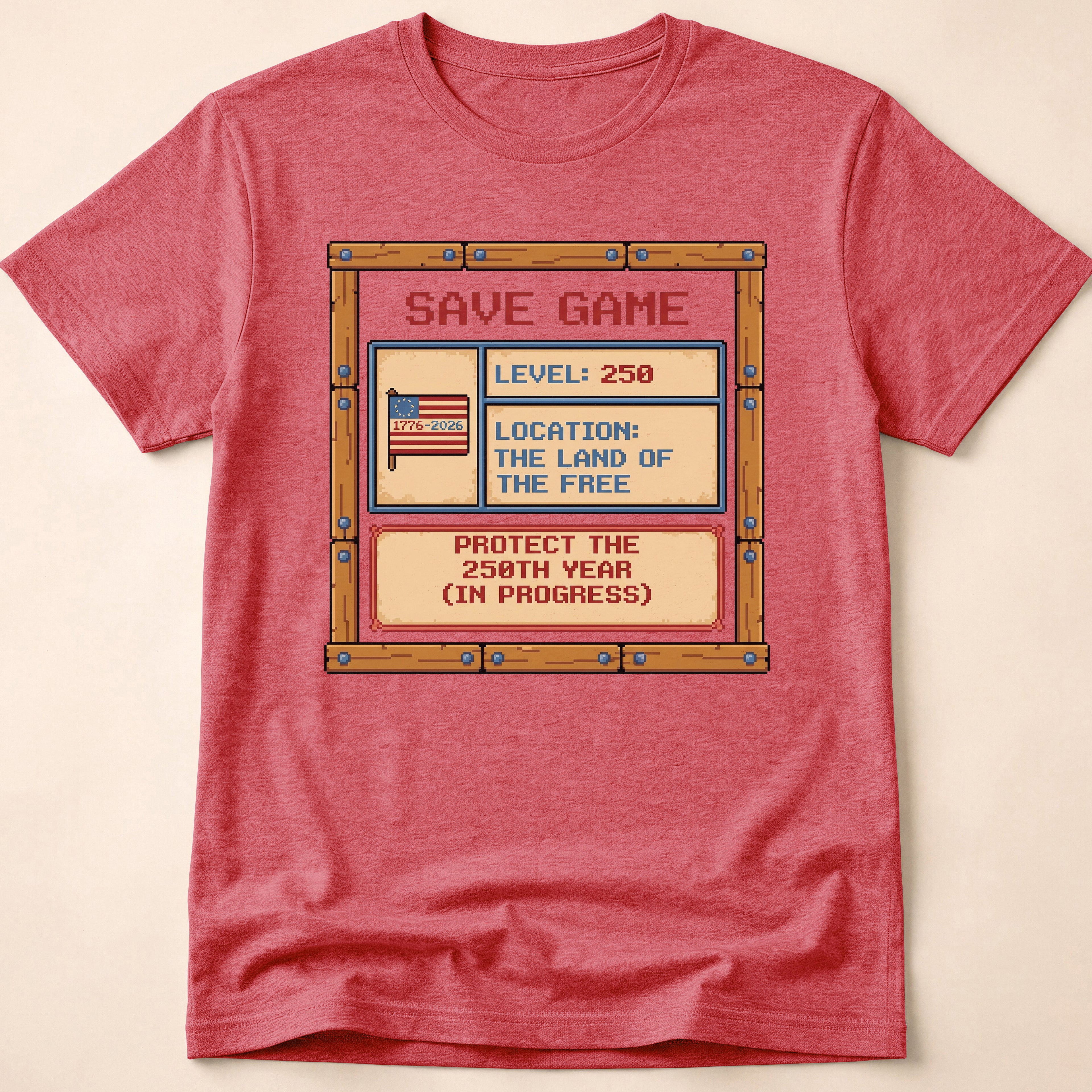 8-Bit Gamer America Level 250 Save Game T-Shirt