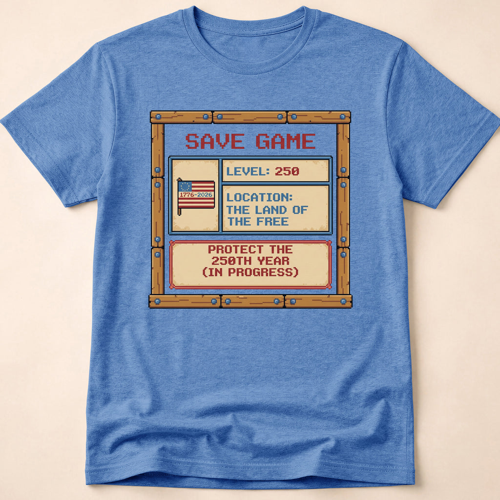 8-Bit Gamer America Level 250 Save Game T-Shirt