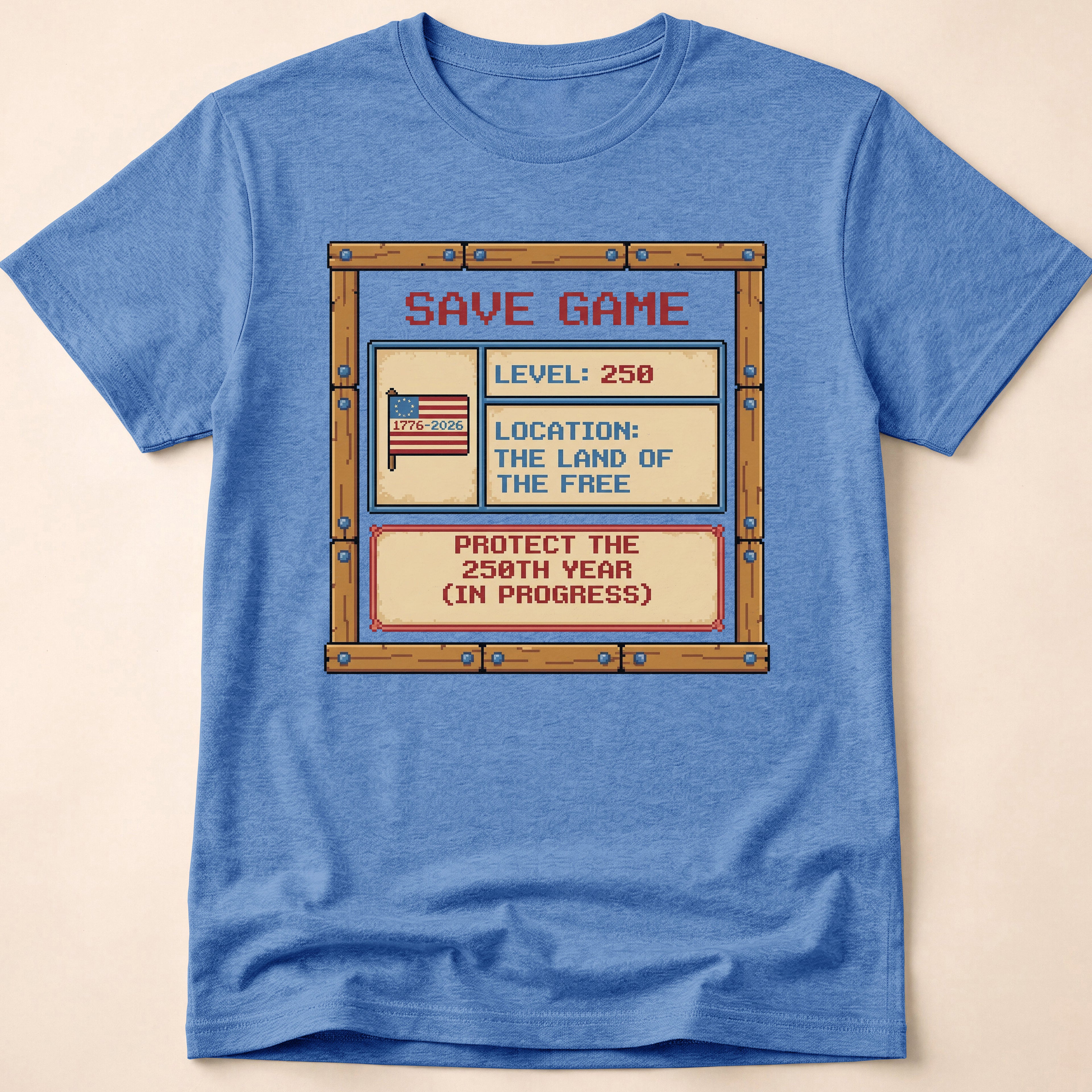 8-Bit Gamer America Level 250 Save Game T-Shirt