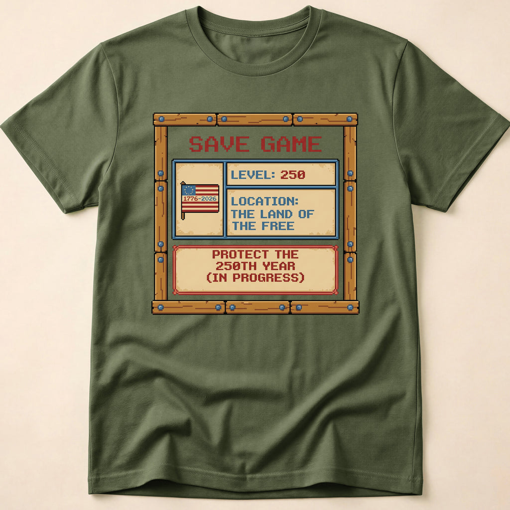 8-Bit Gamer America Level 250 Save Game T-Shirt