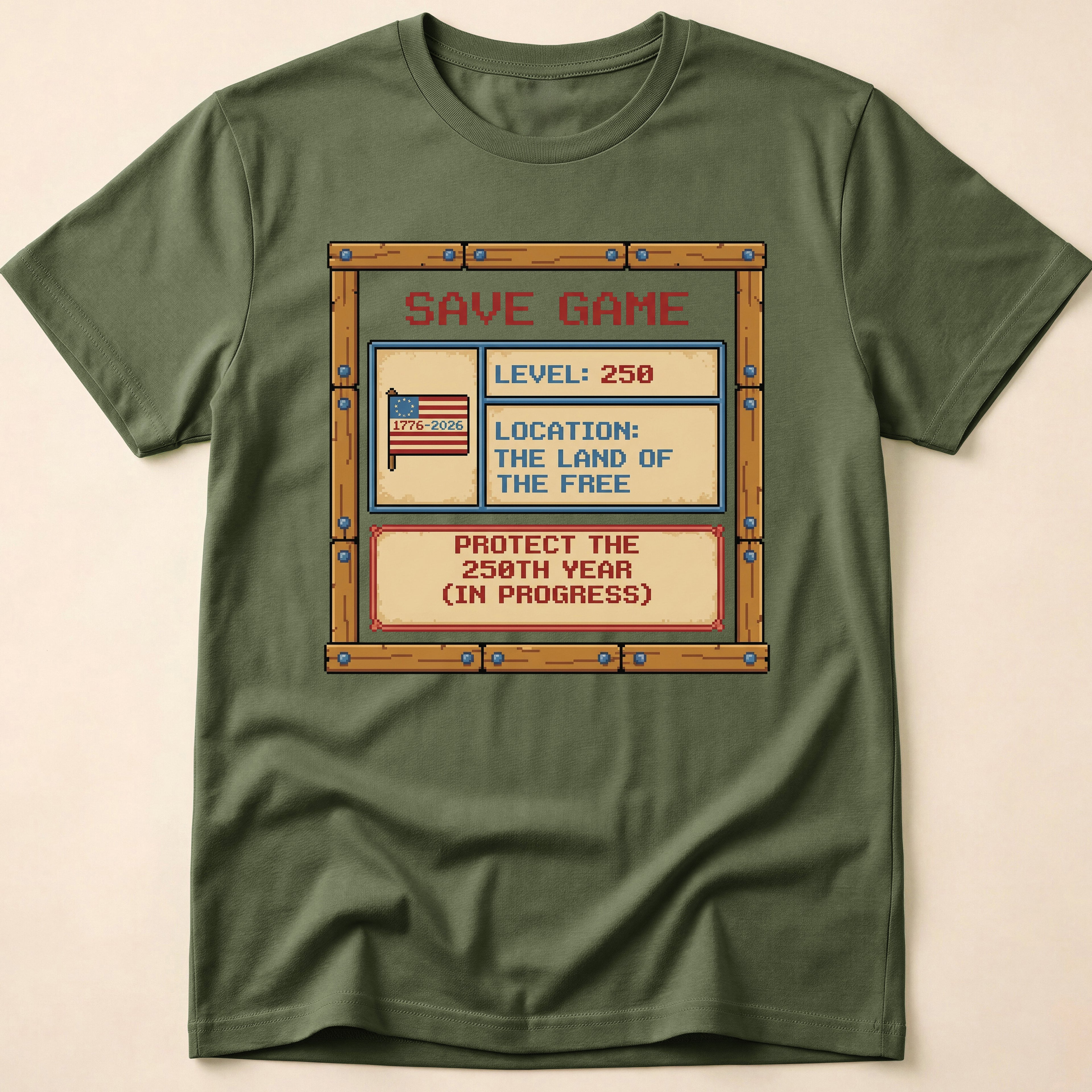 8-Bit Gamer America Level 250 Save Game T-Shirt