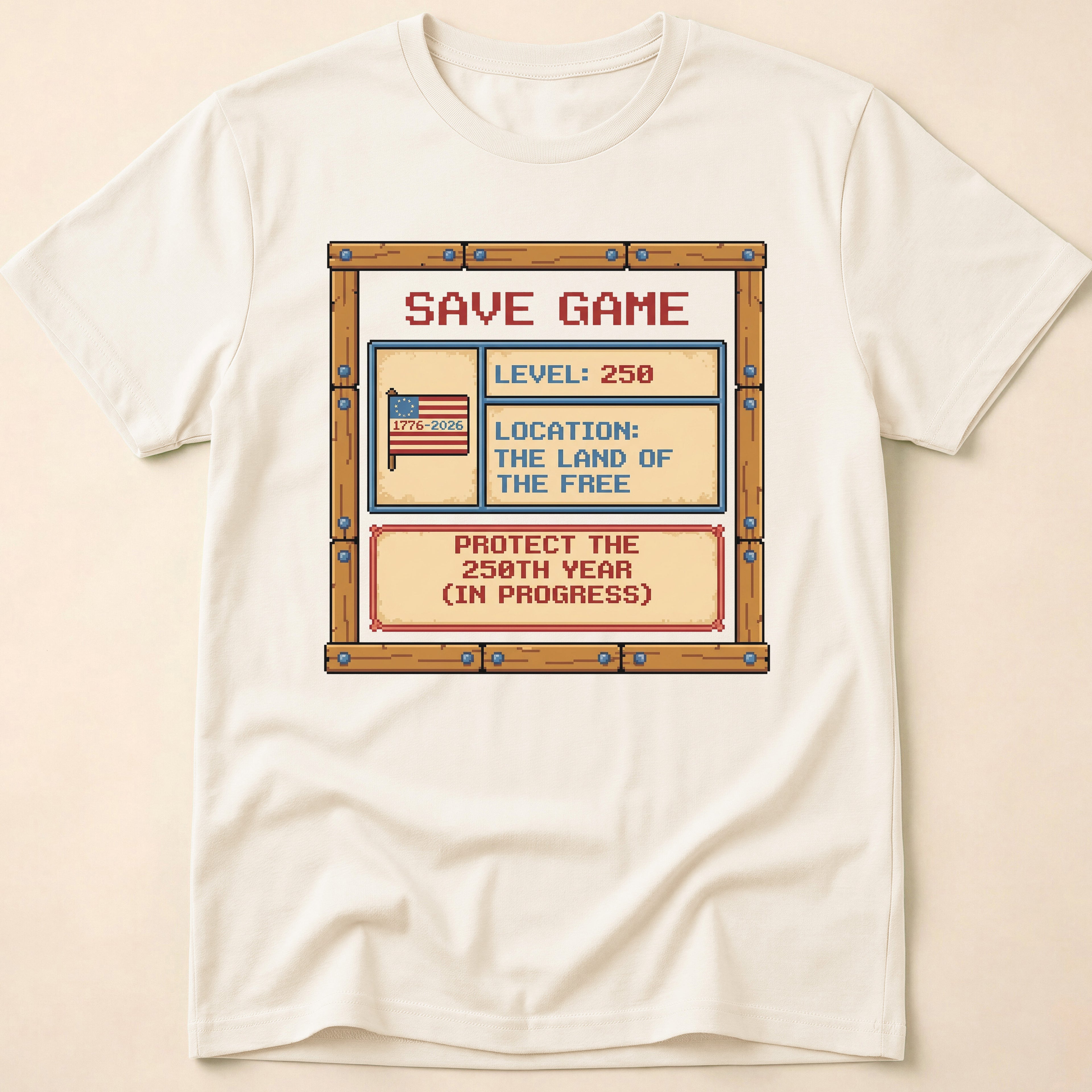 8-Bit Gamer America Level 250 Save Game T-Shirt