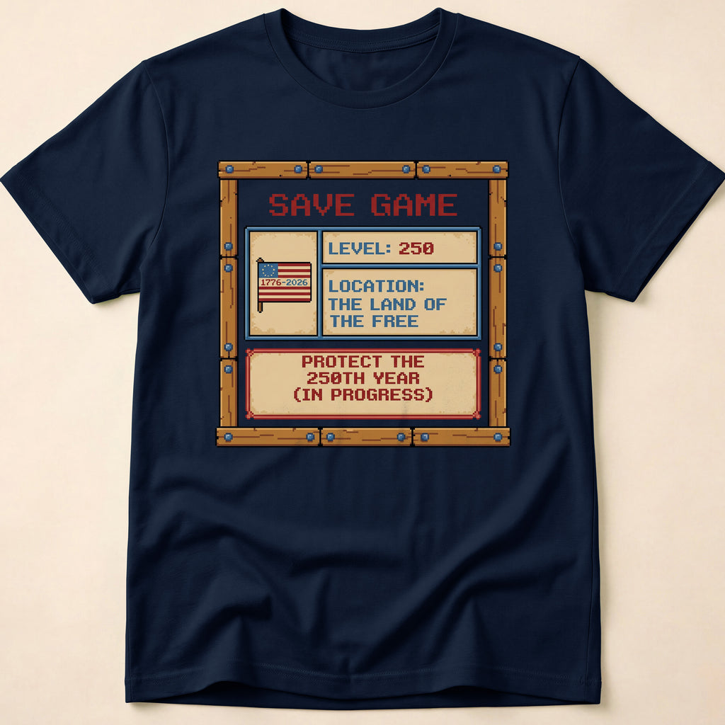 8-Bit Gamer America Level 250 Save Game T-Shirt