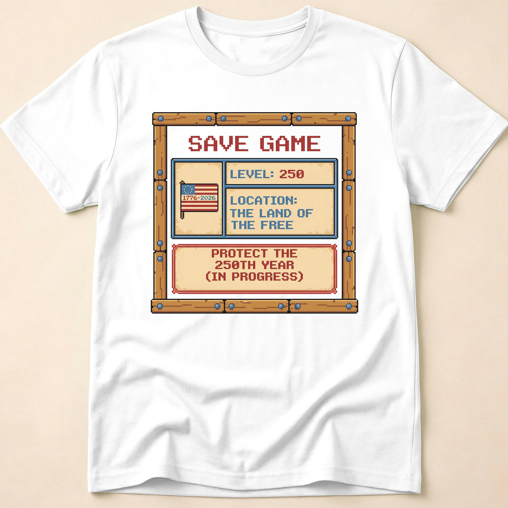 8-Bit Gamer America Level 250 Save Game T-Shirt