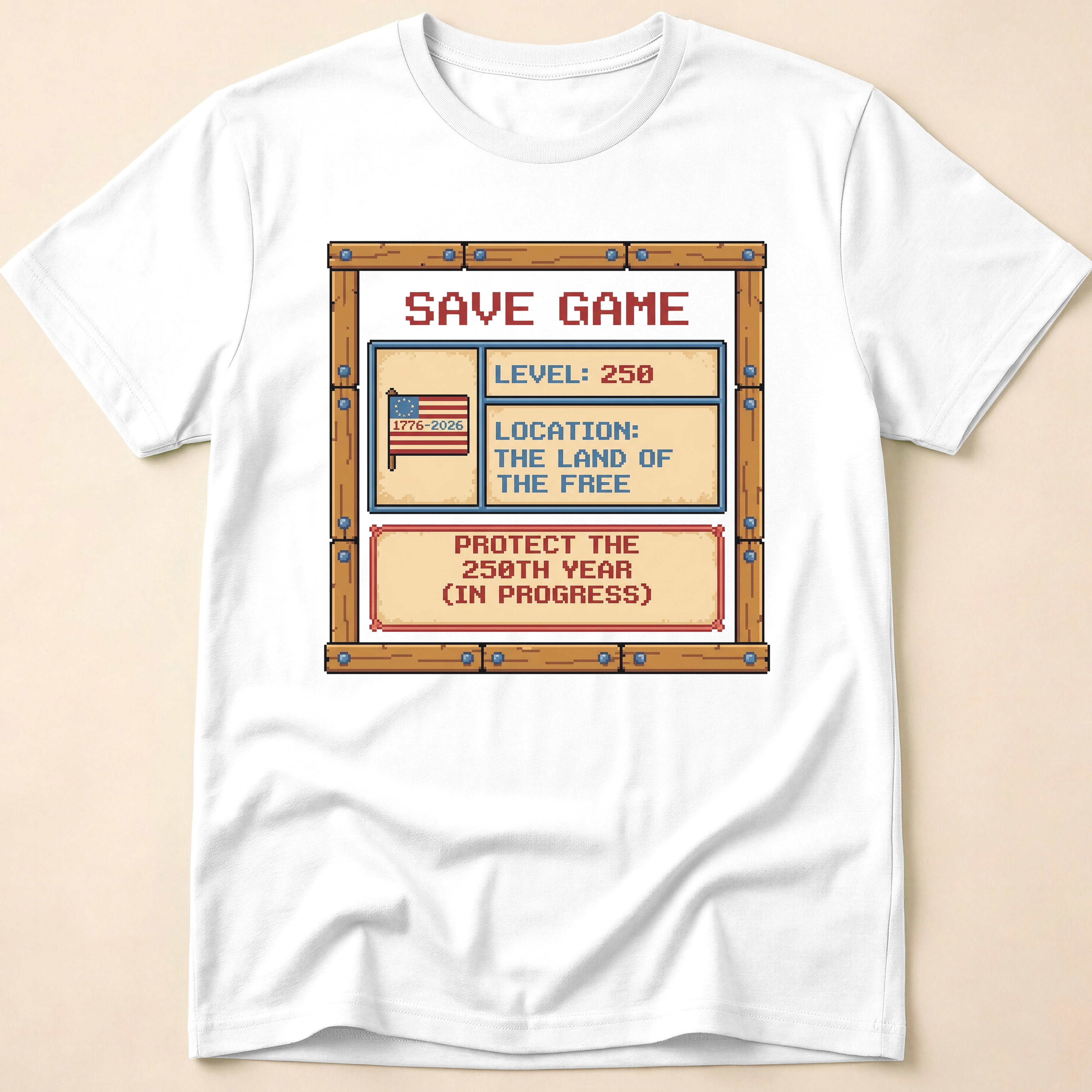 8-Bit Gamer America Level 250 Save Game T-Shirt