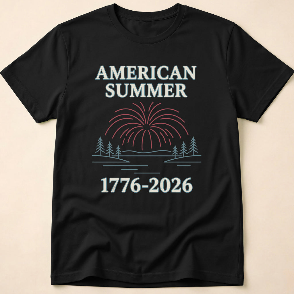 American Summer 1776-2026 Minimalist Lake Fireworks T-Shirt