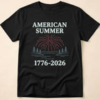 American Summer 1776-2026 Minimalist Lake Fireworks T-Shirt
