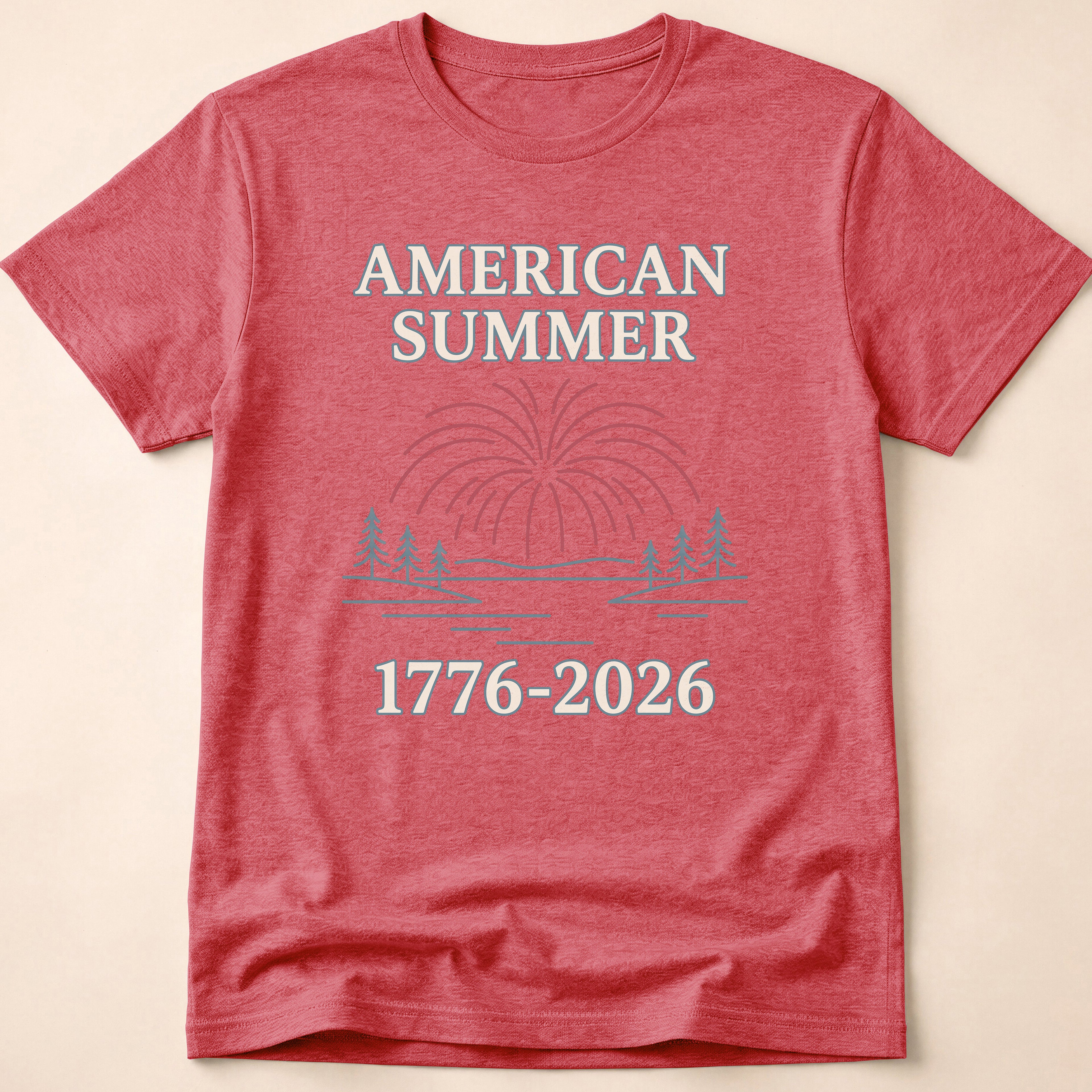 American Summer 1776-2026 Minimalist Lake Fireworks T-Shirt
