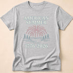American Summer 1776-2026 Minimalist Lake Fireworks T-Shirt
