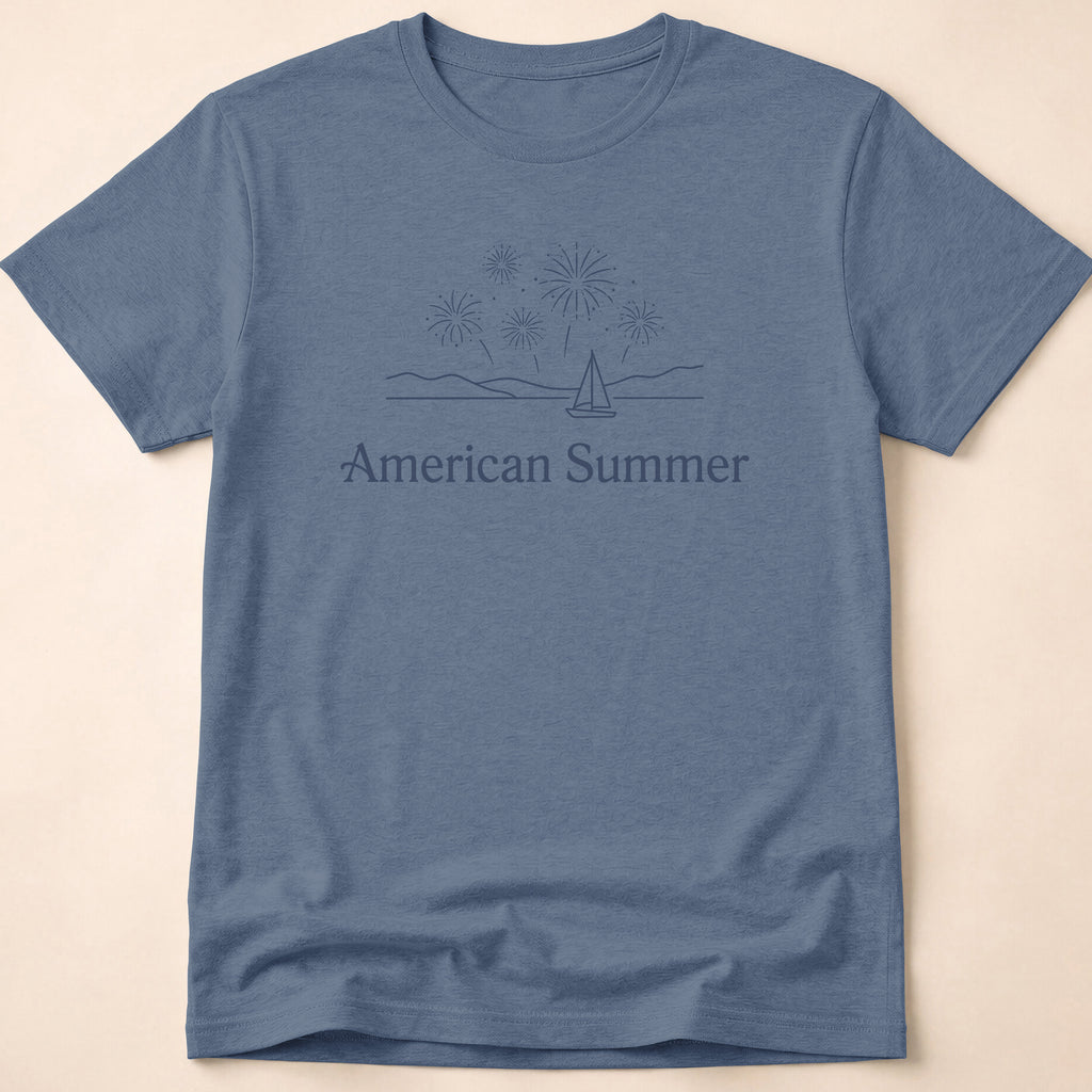 American Summer Minimalist Fireworks & Sailboat T-Shirt