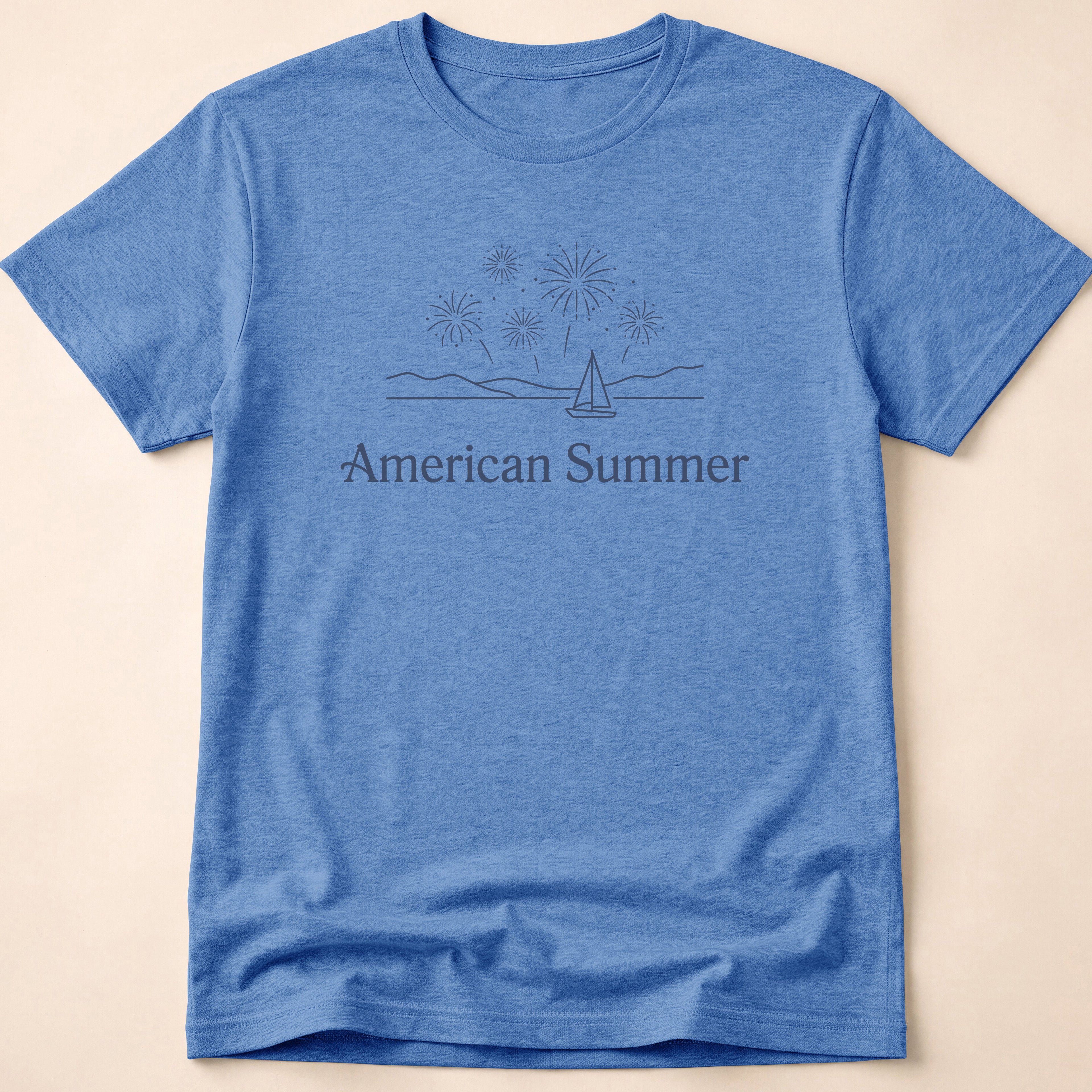 American Summer Minimalist Fireworks & Sailboat T-Shirt