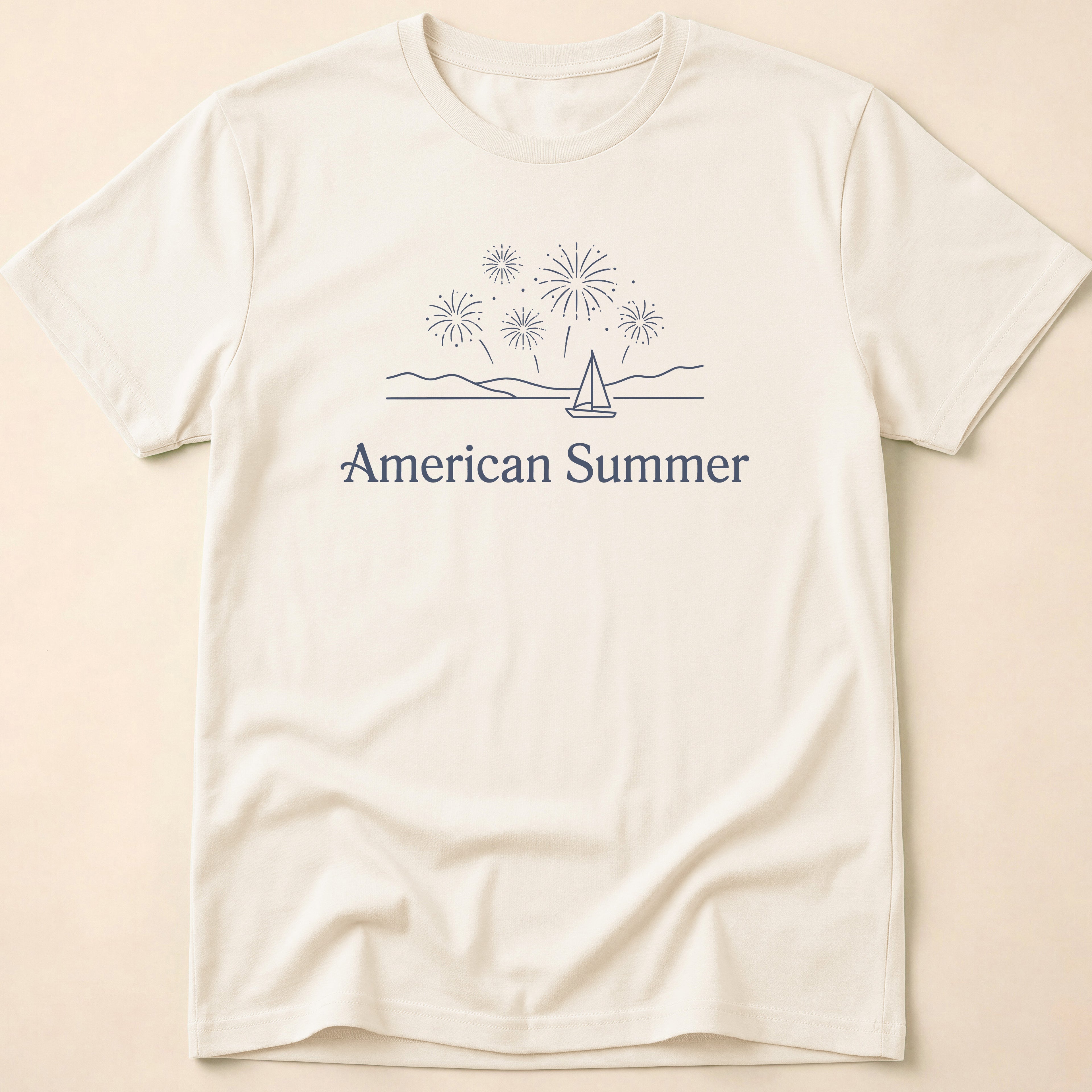 American Summer Minimalist Fireworks & Sailboat T-Shirt