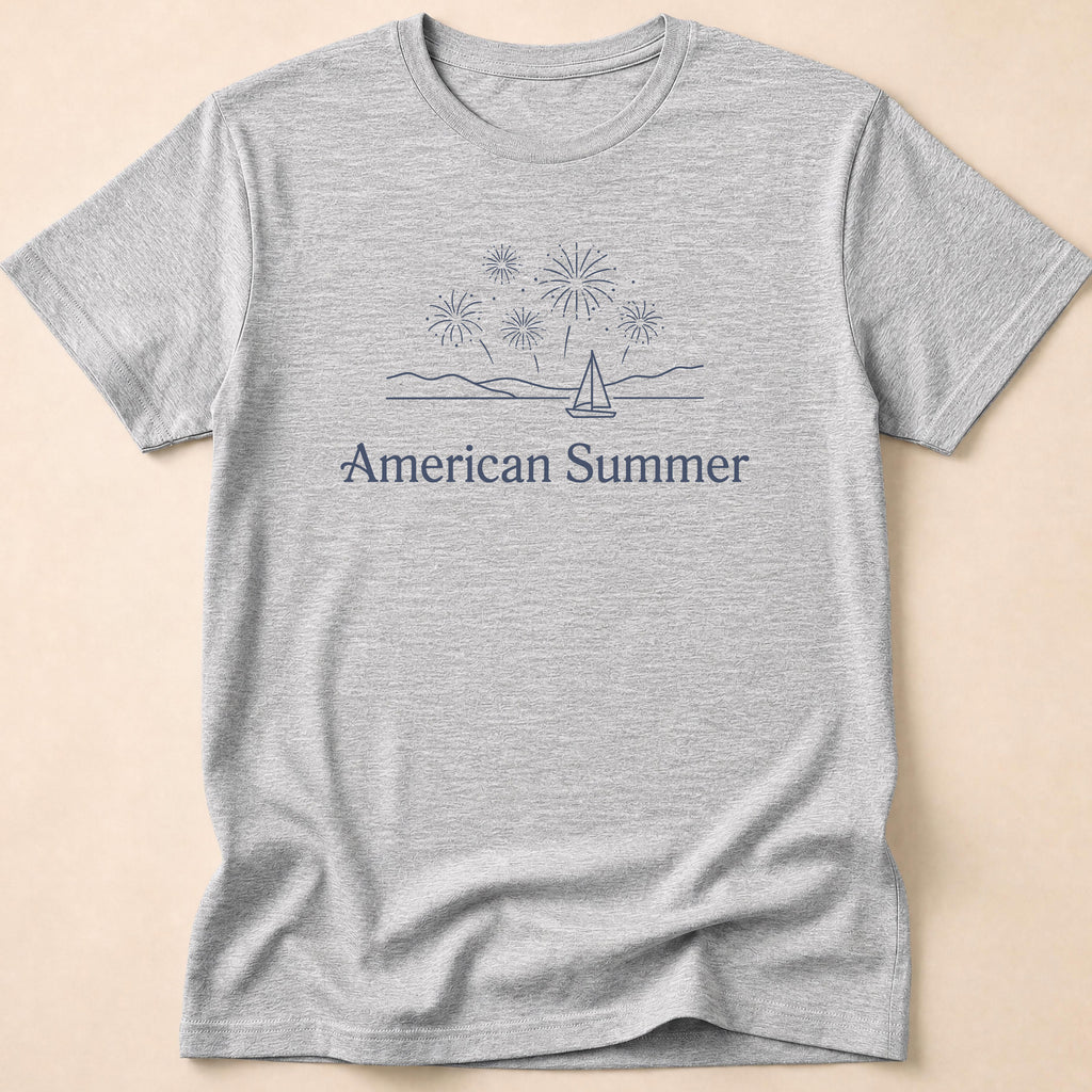 American Summer Minimalist Fireworks & Sailboat T-Shirt