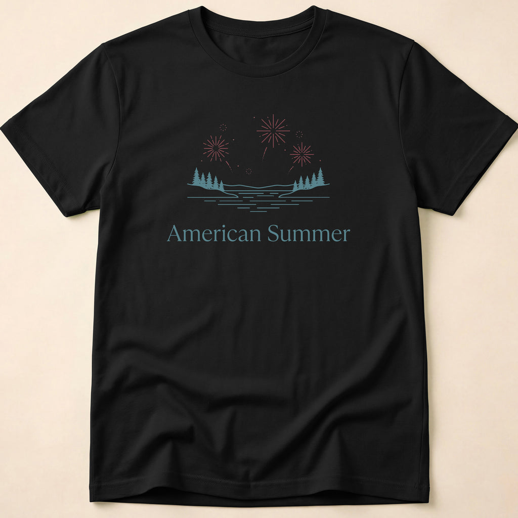 American Summer Minimalist Lake Fireworks T-Shirt