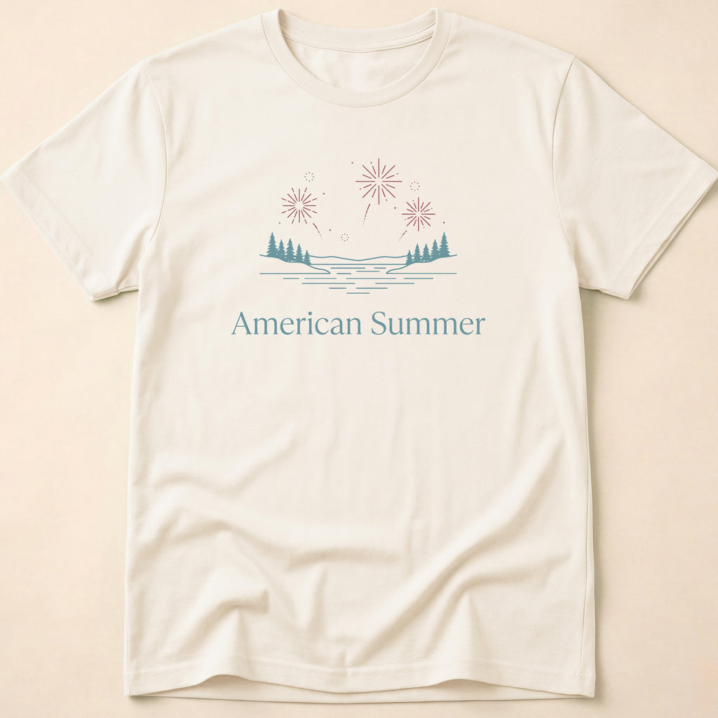 American Summer Minimalist Lake Fireworks T-Shirt