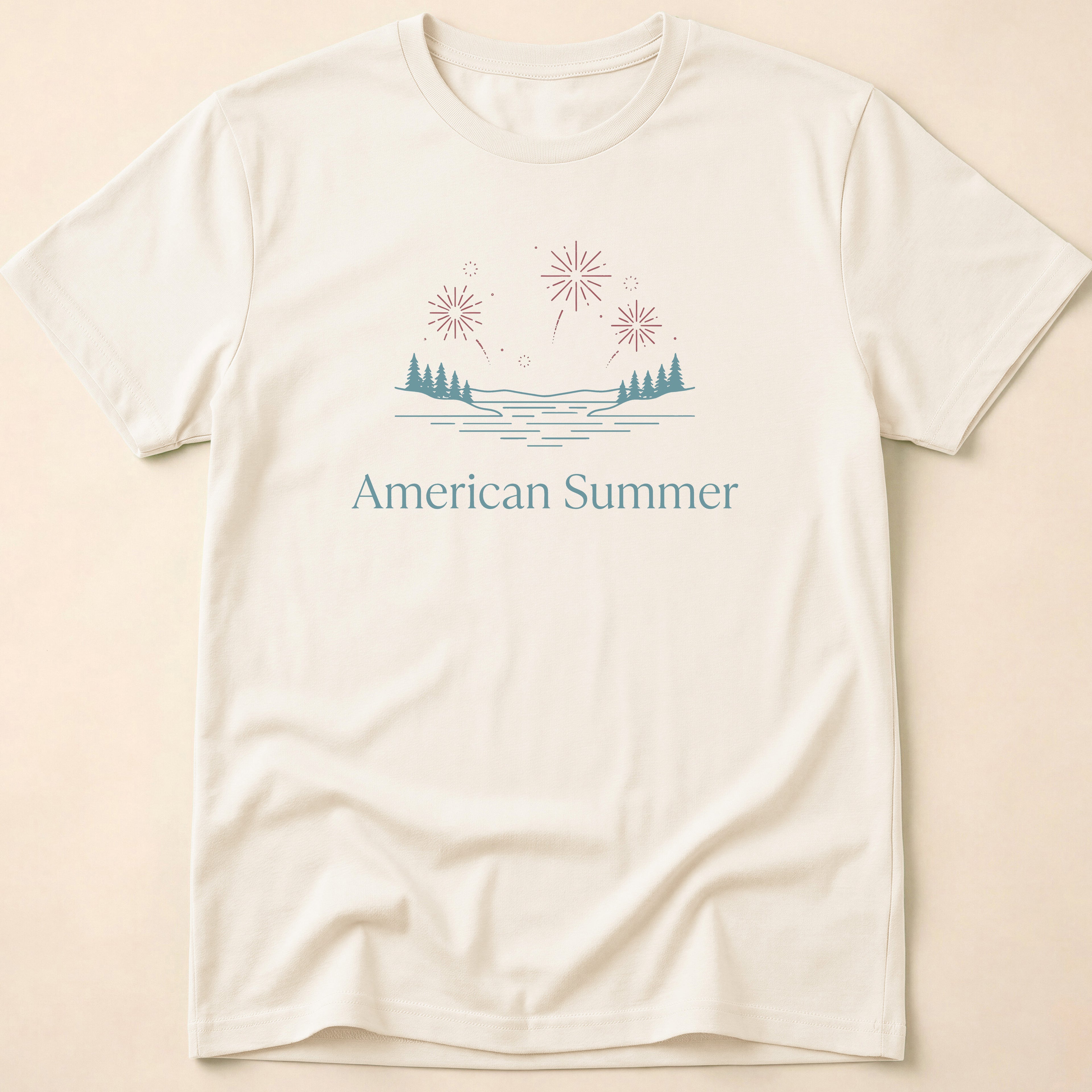 American Summer Minimalist Lake Fireworks T-Shirt